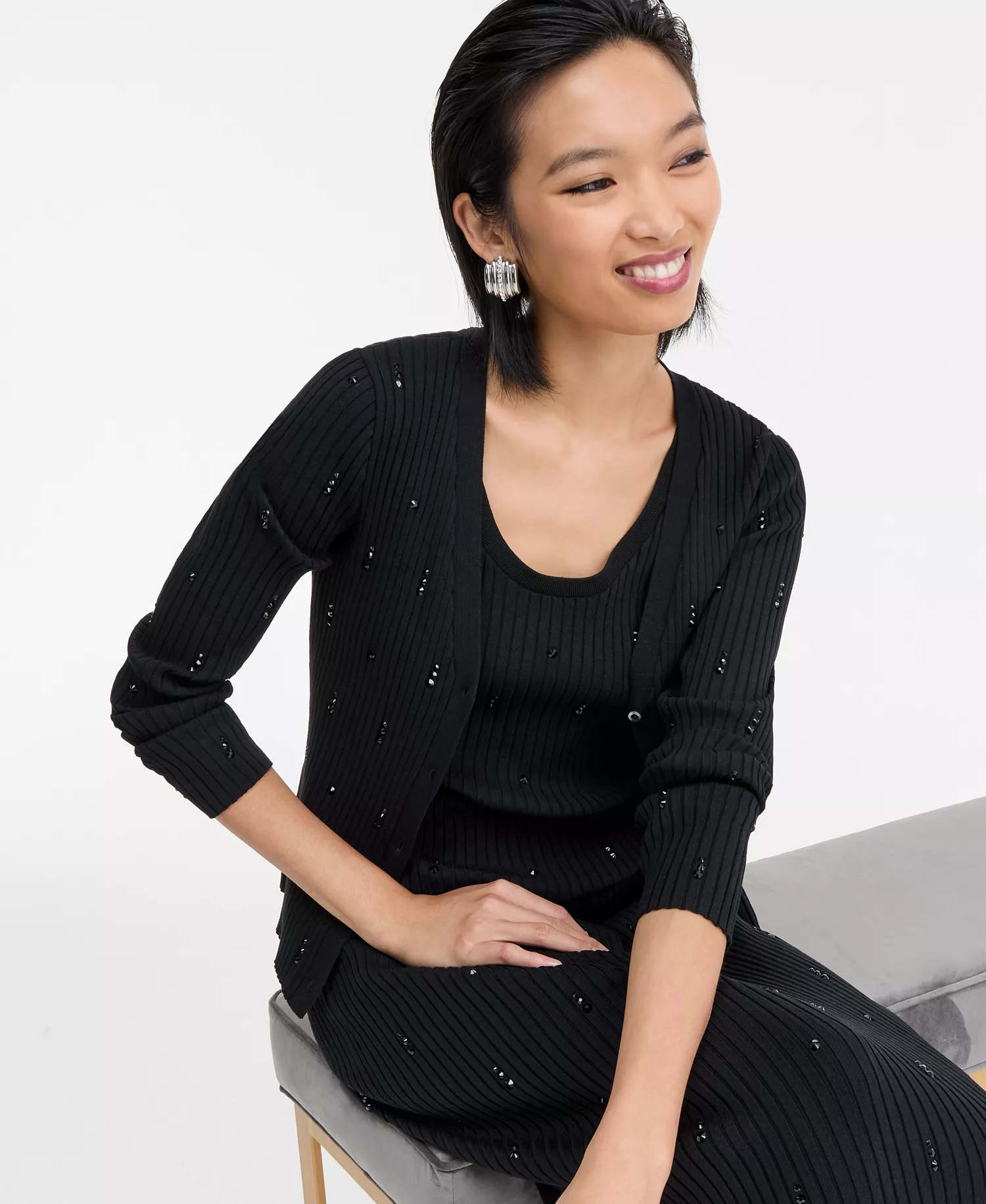 Women's Embellished Cardigan, Macy's Exclusive - Deep Black - L