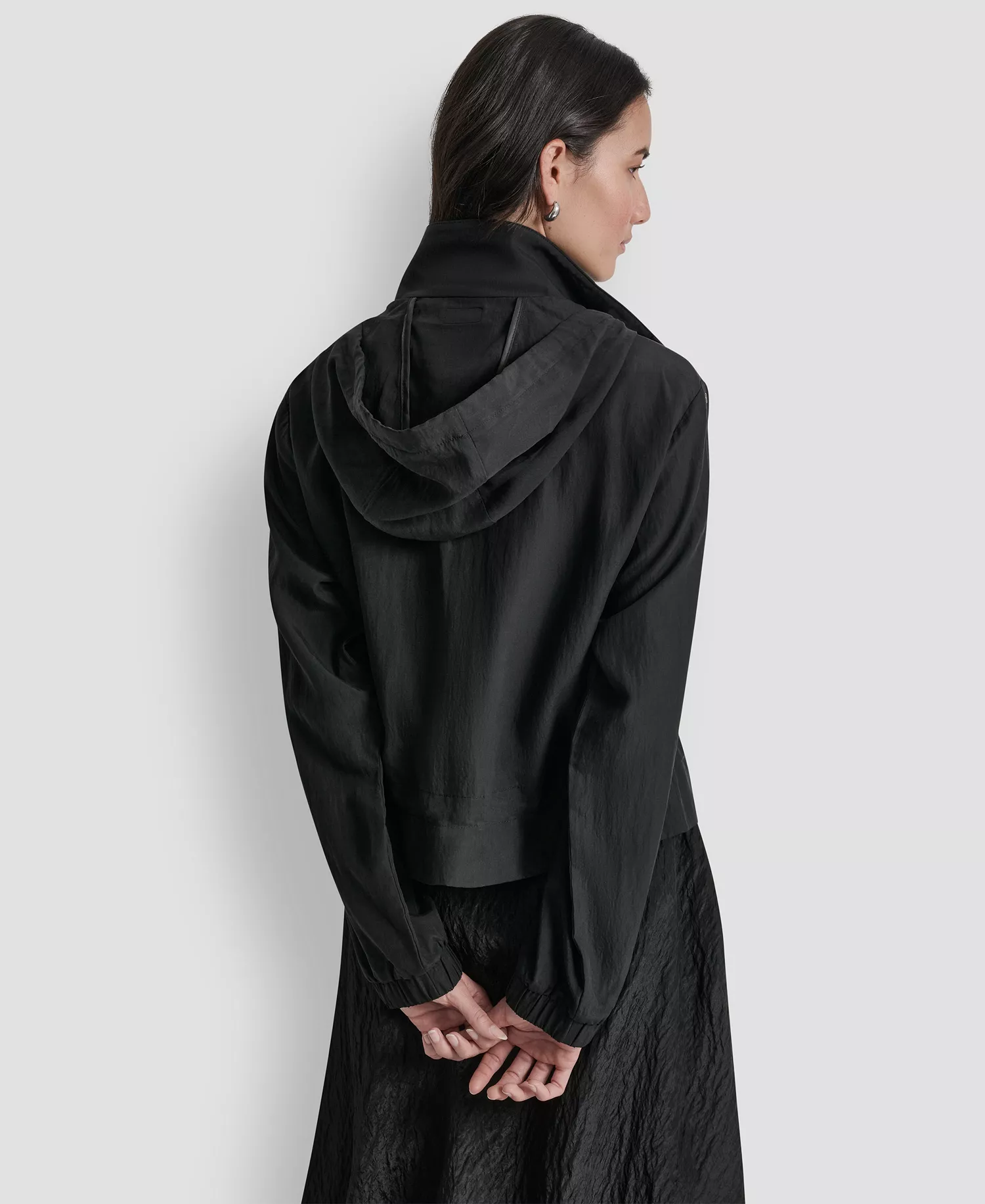 Women's Studded Hooded Anorak Jacket - Black - L