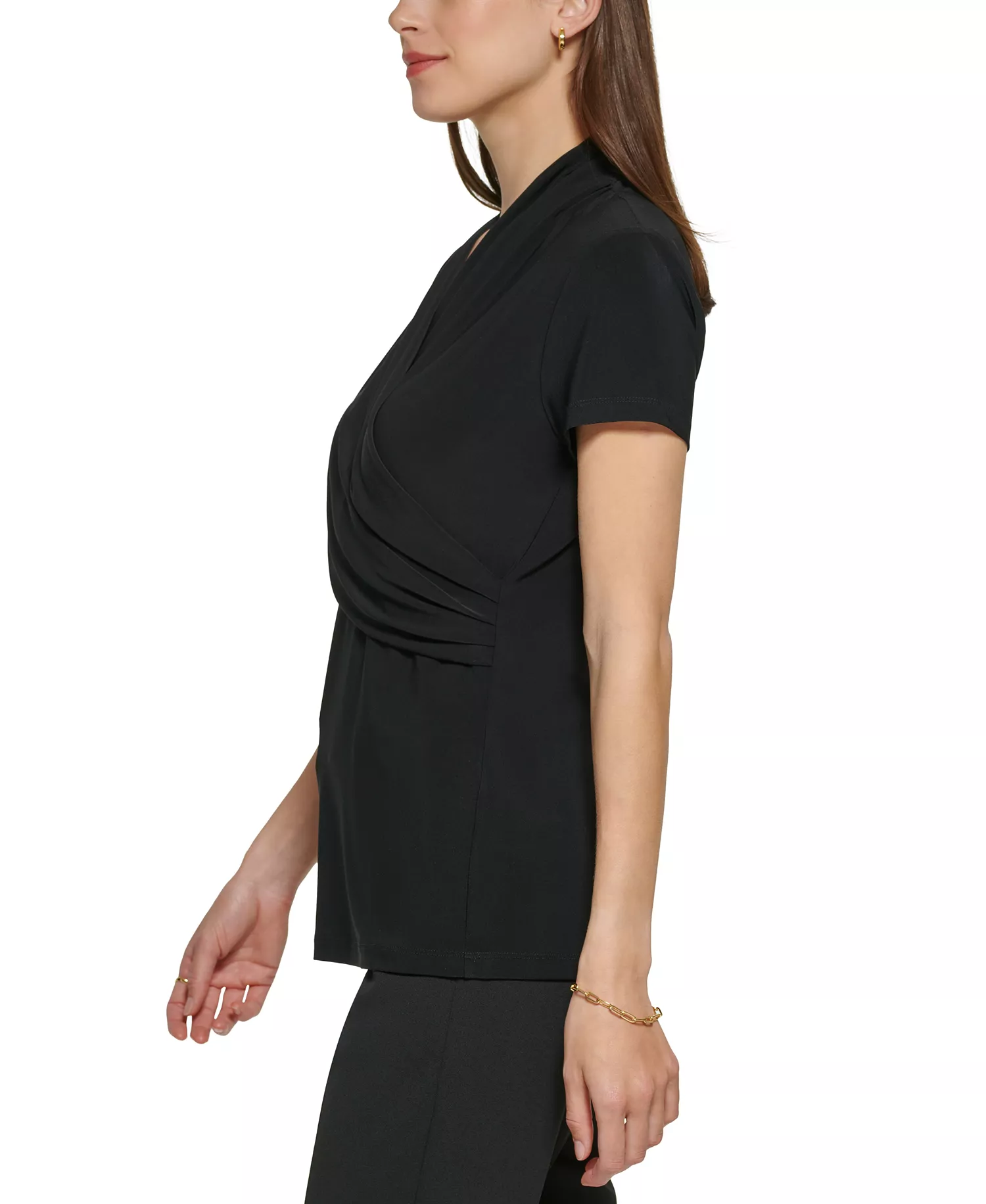 Petite Draped Surplice Blouse, Created for Macy's - Black - PL