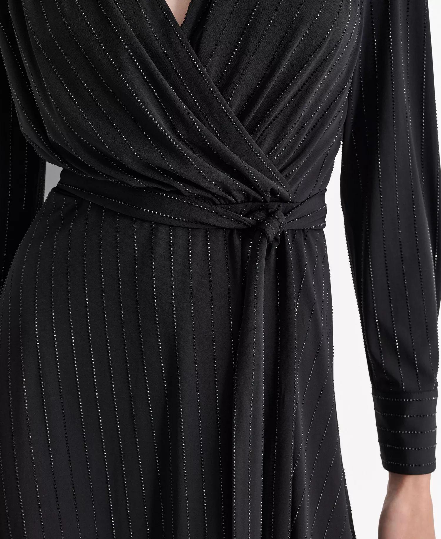 Women's Long Sleeve Surplice Faux Wrap Dress - Black - 10