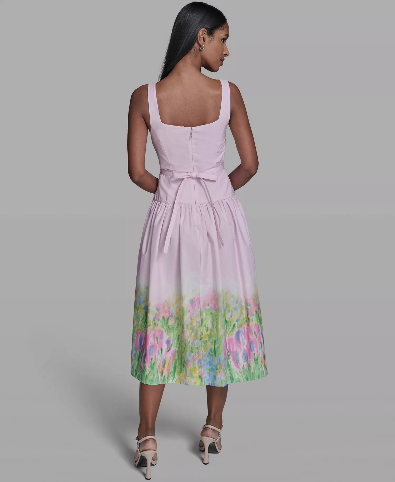 Women's Drop Waist Border Hem Midi Dress - Pink Sherbet/Tea Green Combo - 10