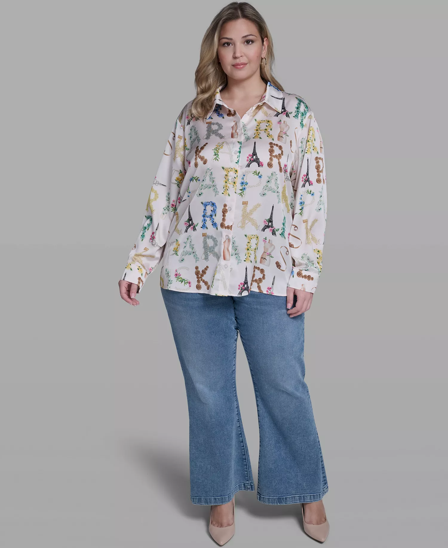 Plus Size Allover Printed Shirt - White - 0X