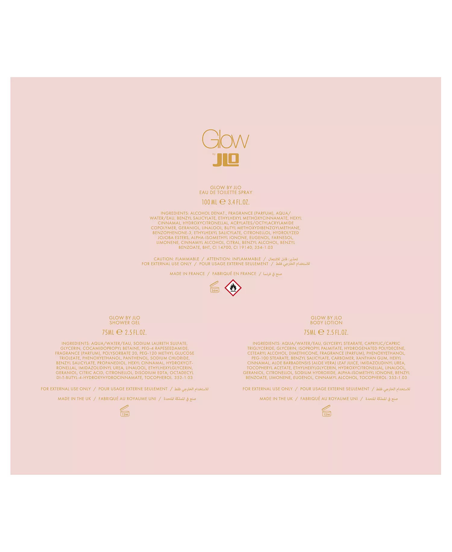 GLOW BY JLO 100ML & 75ML BODY LOTION & SG (3PC) - Pink Overflow - 3 Piece Set