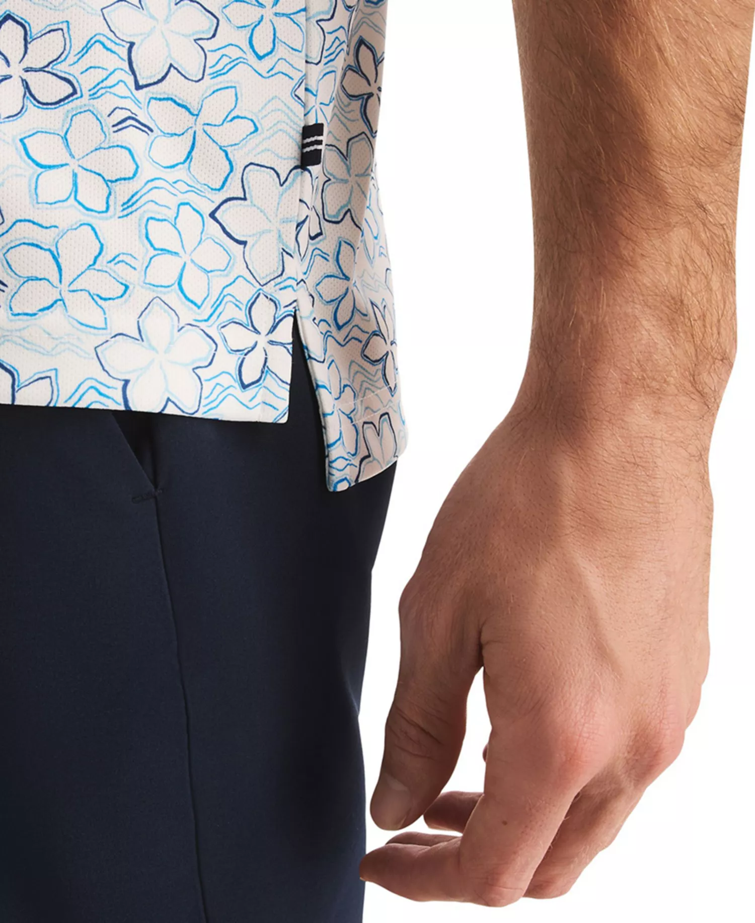 Men's Short-Sleeve Floral Outline Print Golf Polo Shirt - Sky Blue - L