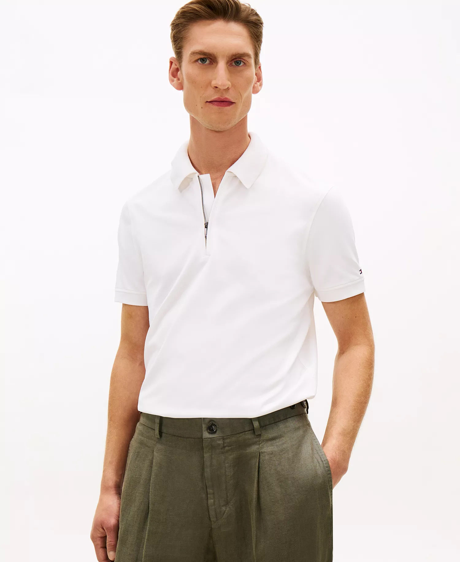 Men's Performance Half-Zip Polo Shirt - Ivory/White - L