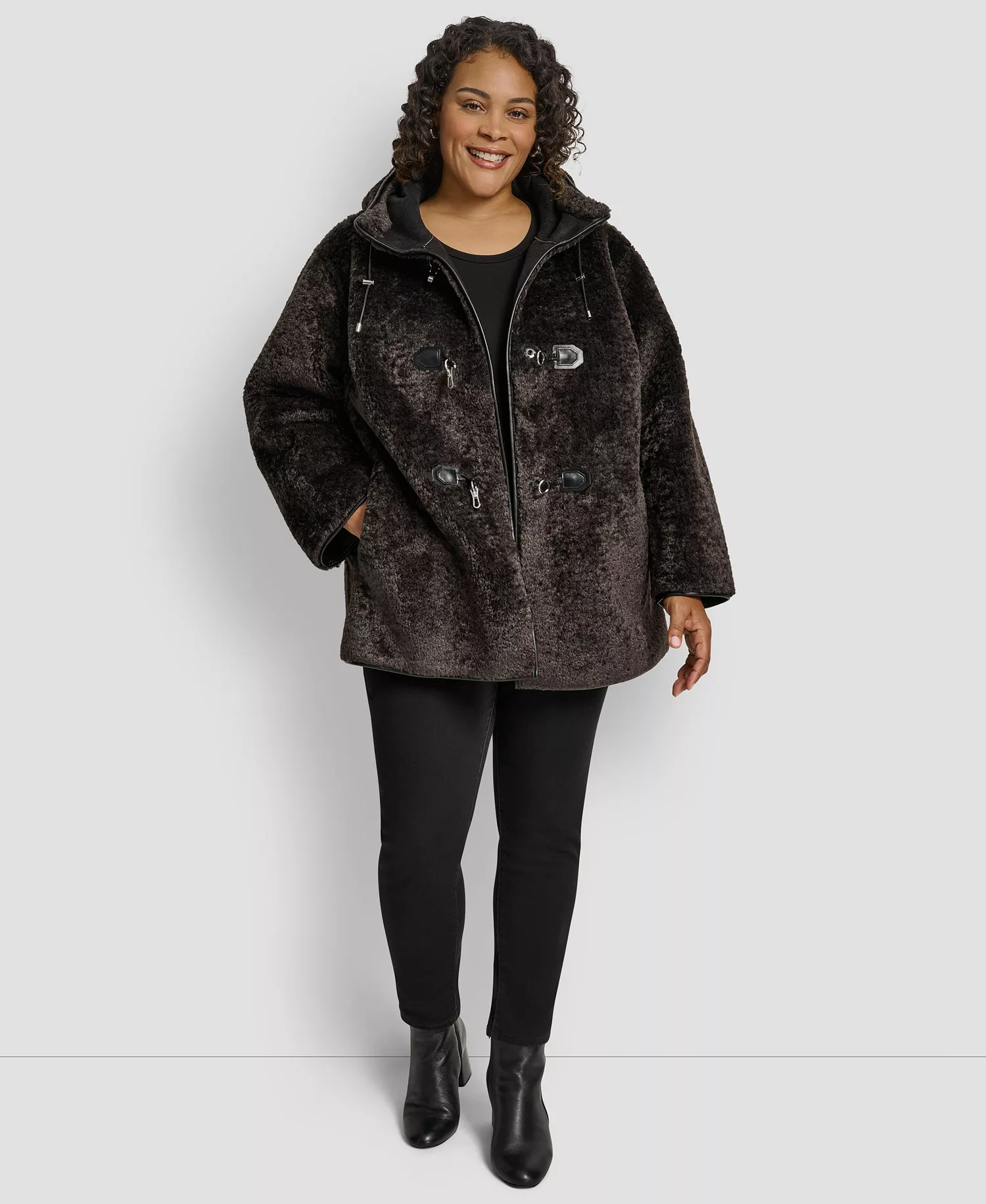 Plus Size Hooded Toggle Coat - Bitter - 0X