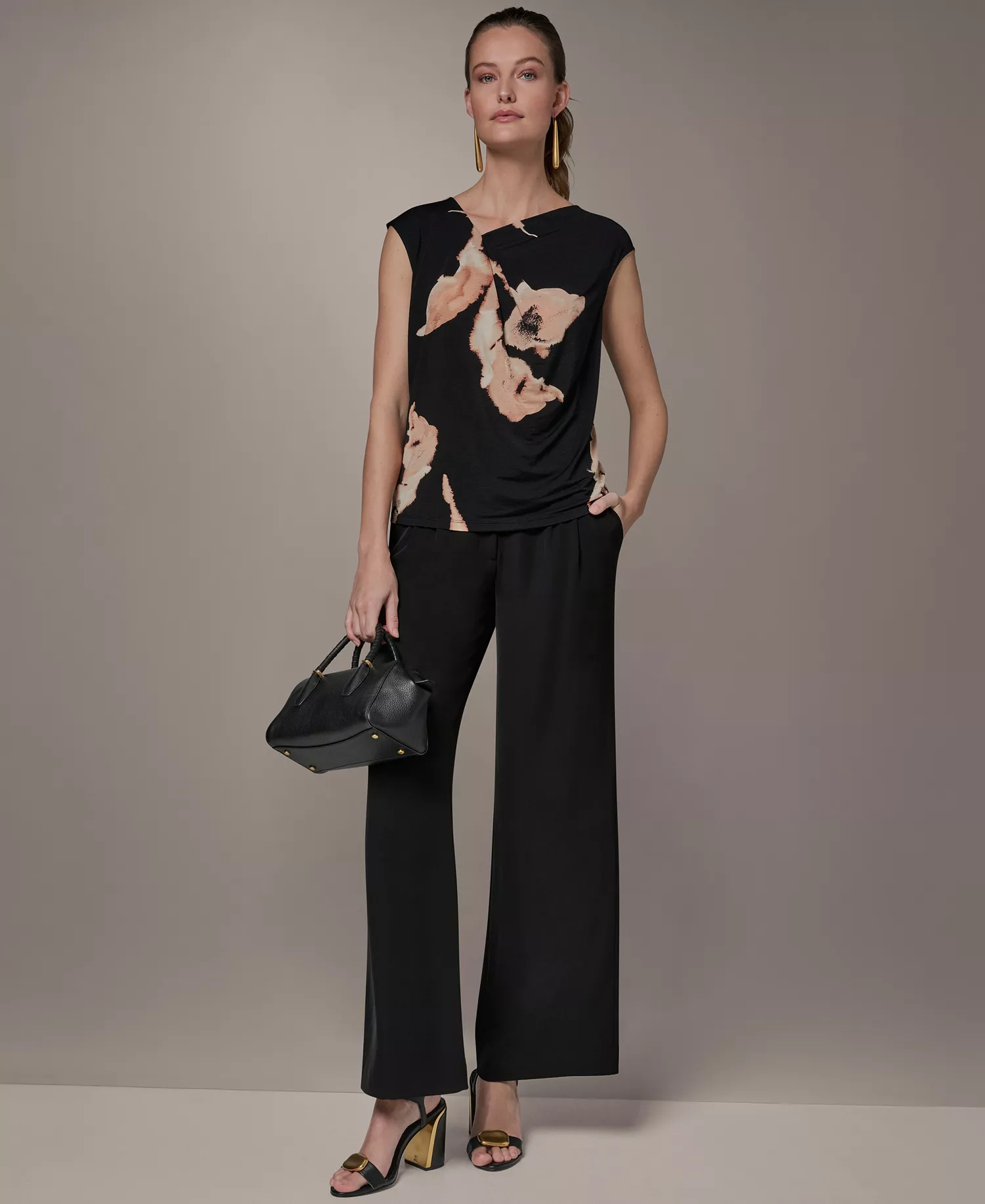 Petite Printed Sleeveless Top - Black Multi - P/L