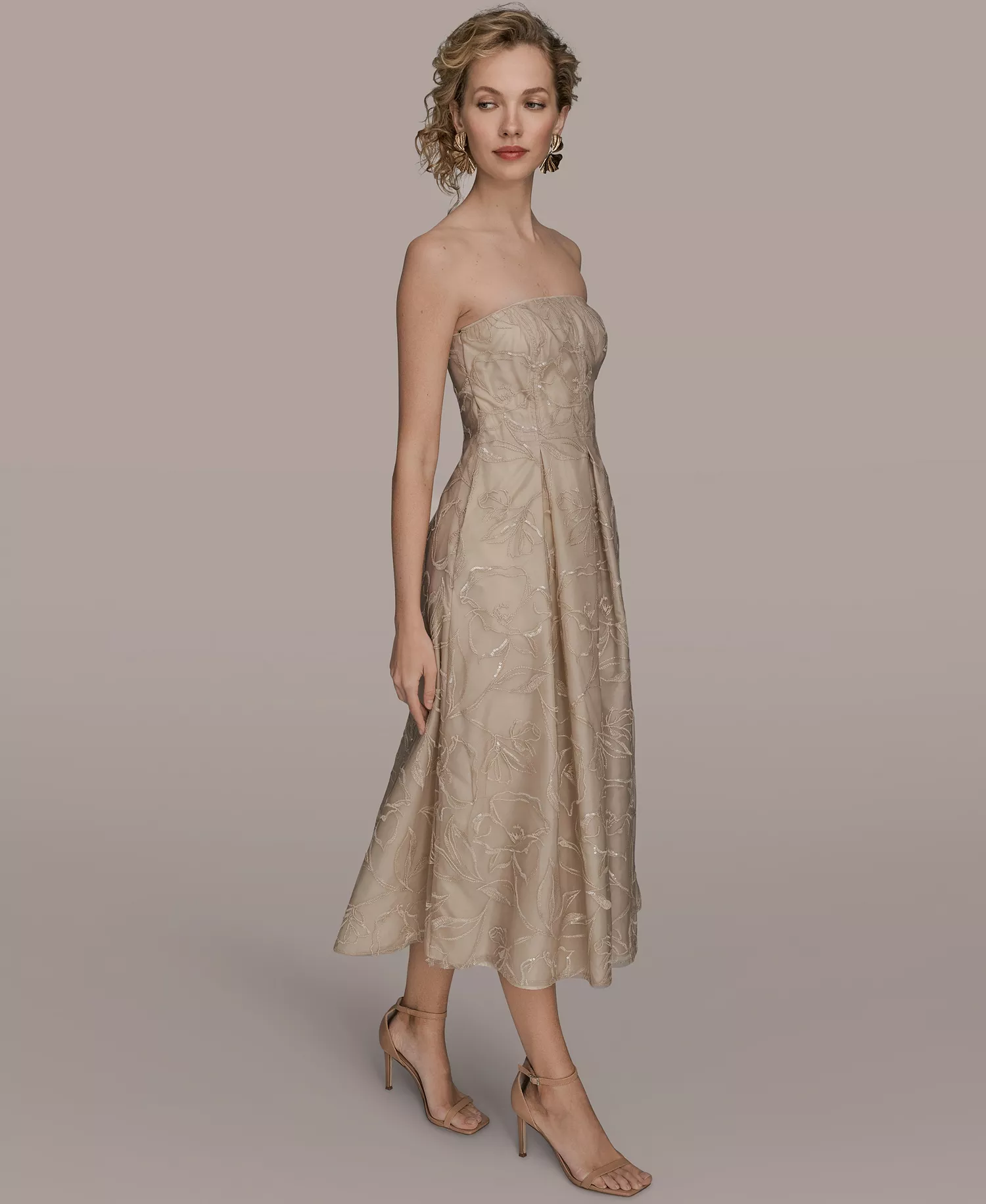 Women's Strapless Fit & Flare Midi Dress - Beige - 10