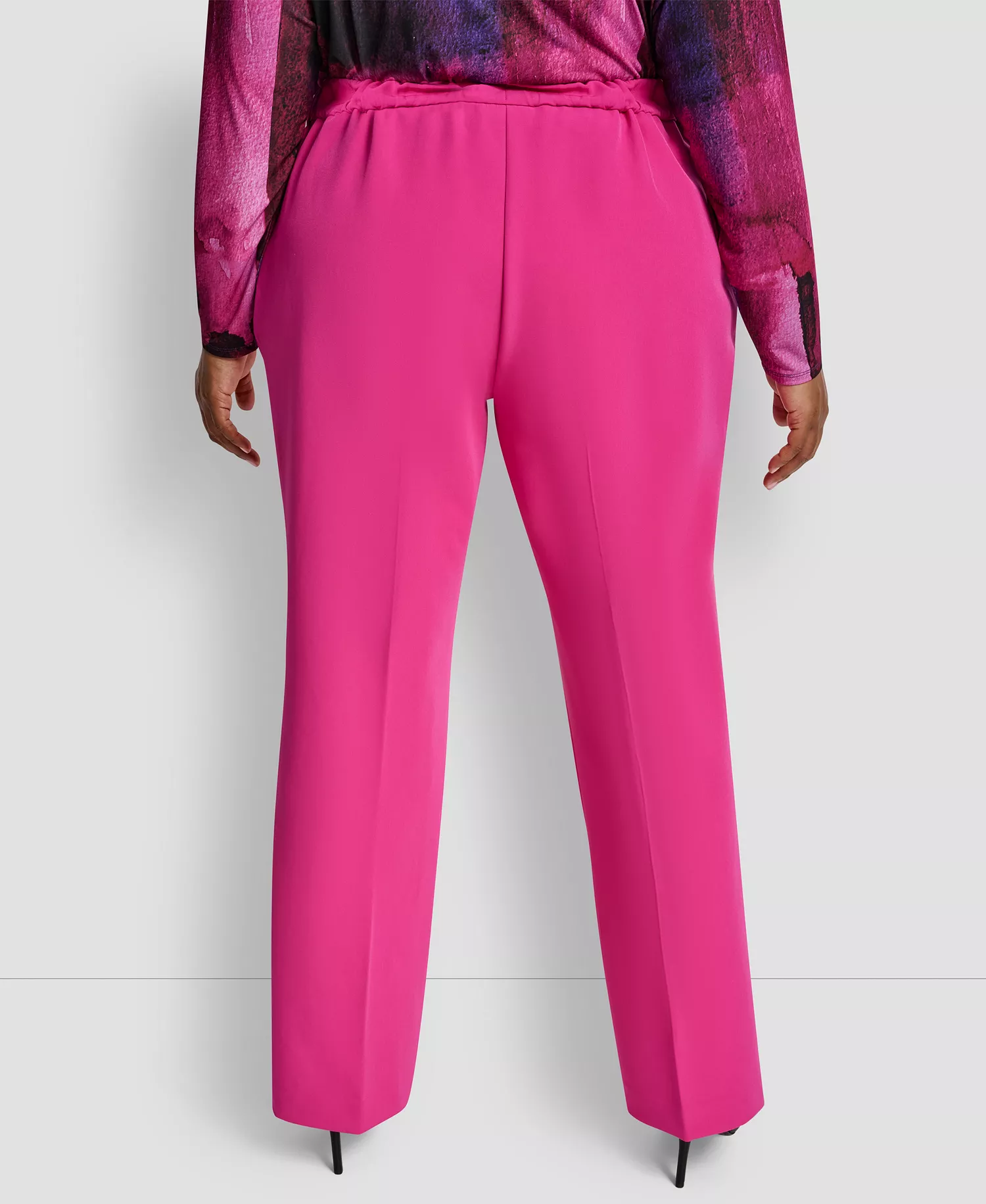 Plus Size Elastic Back Ankle Pants - Fuchsia - 14W