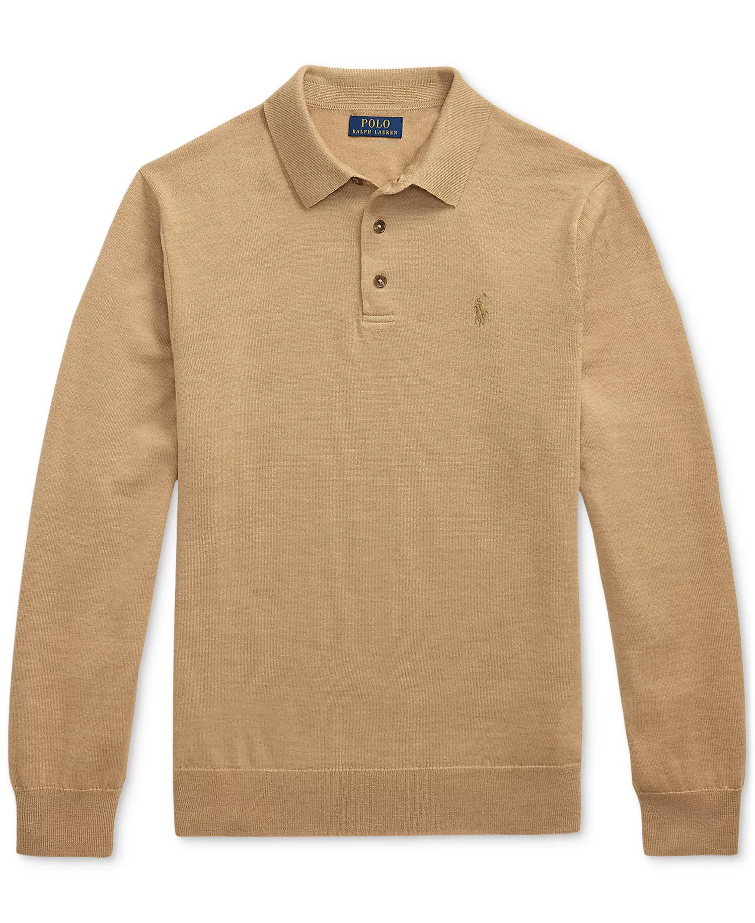 Men's Wool Polo-Collar Sweater - Camel Melange - 2XL