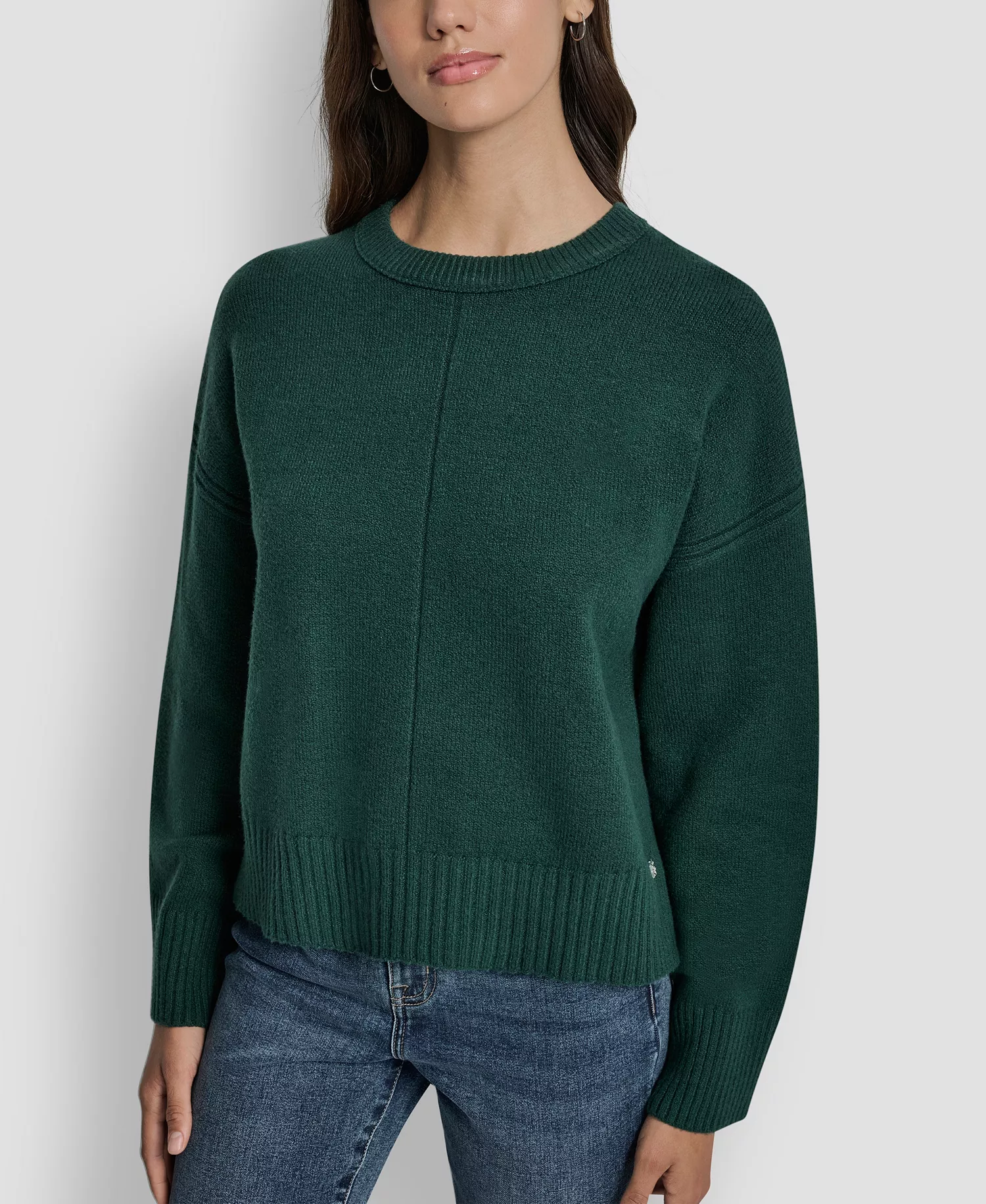 Women's Long Sleeve Bell Sleeve Relaxed Crew Neck Sweater - Cool Pine - L