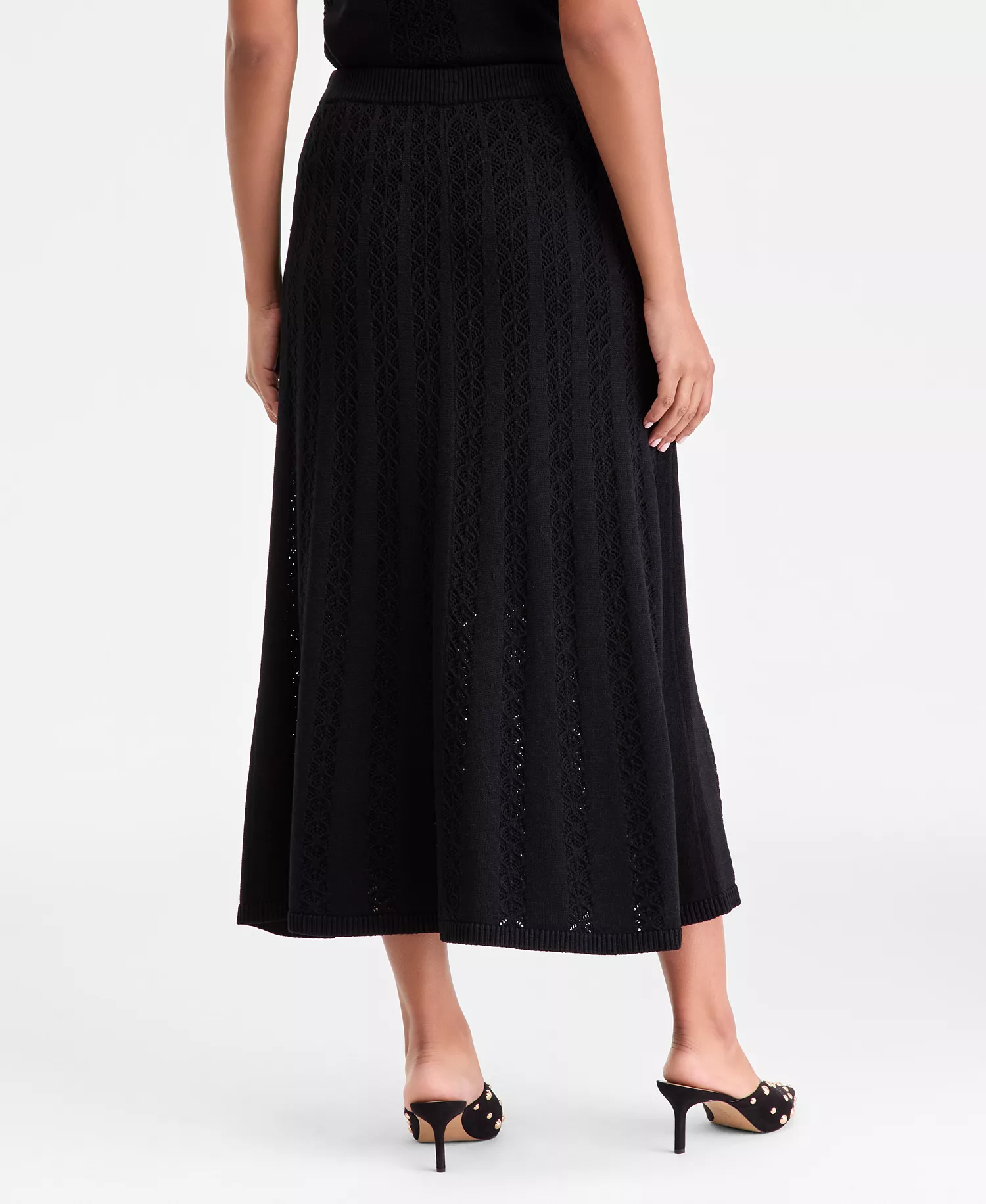Women's Pointelle Sweater Midi Skirt, Macy's Exclusive - Deep Black - L