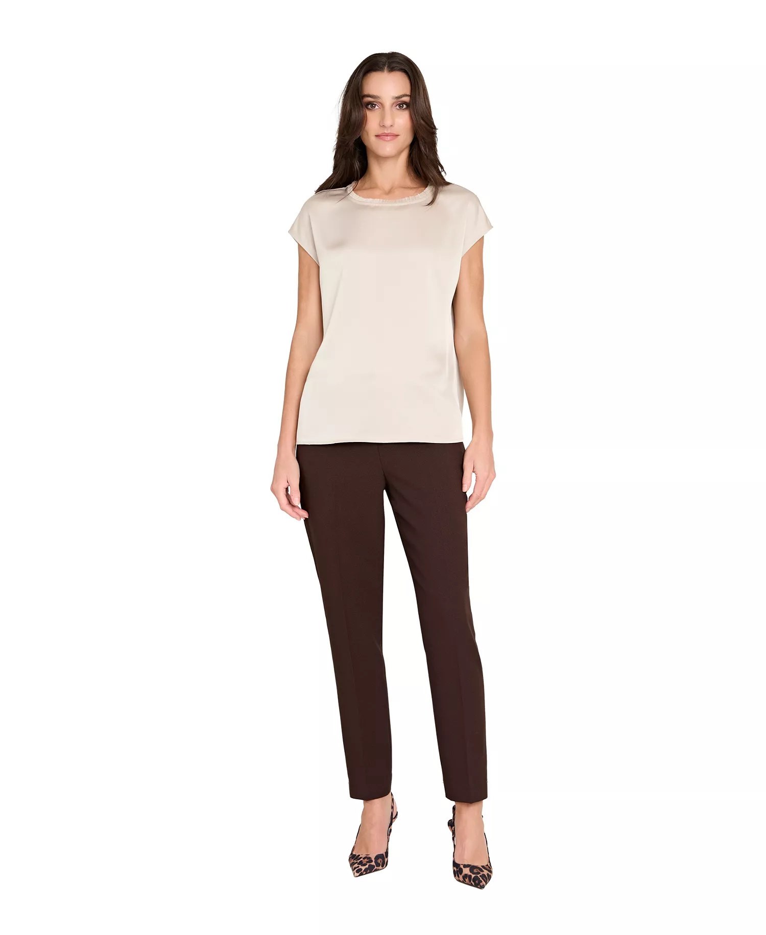 Women's Fringe Crewneck Top - Taupe - XS