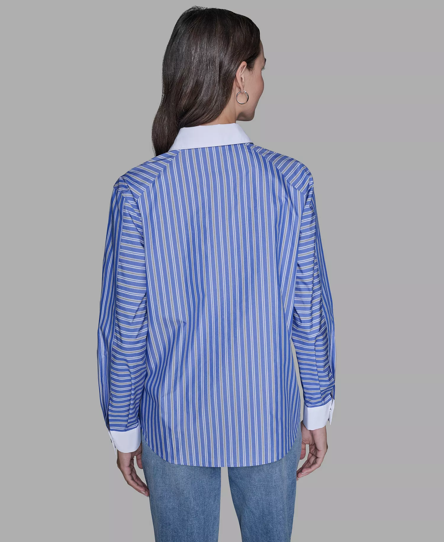 Petite Collared Stripe Long-Sleeve Shirt - French Blue Combo - P/L
