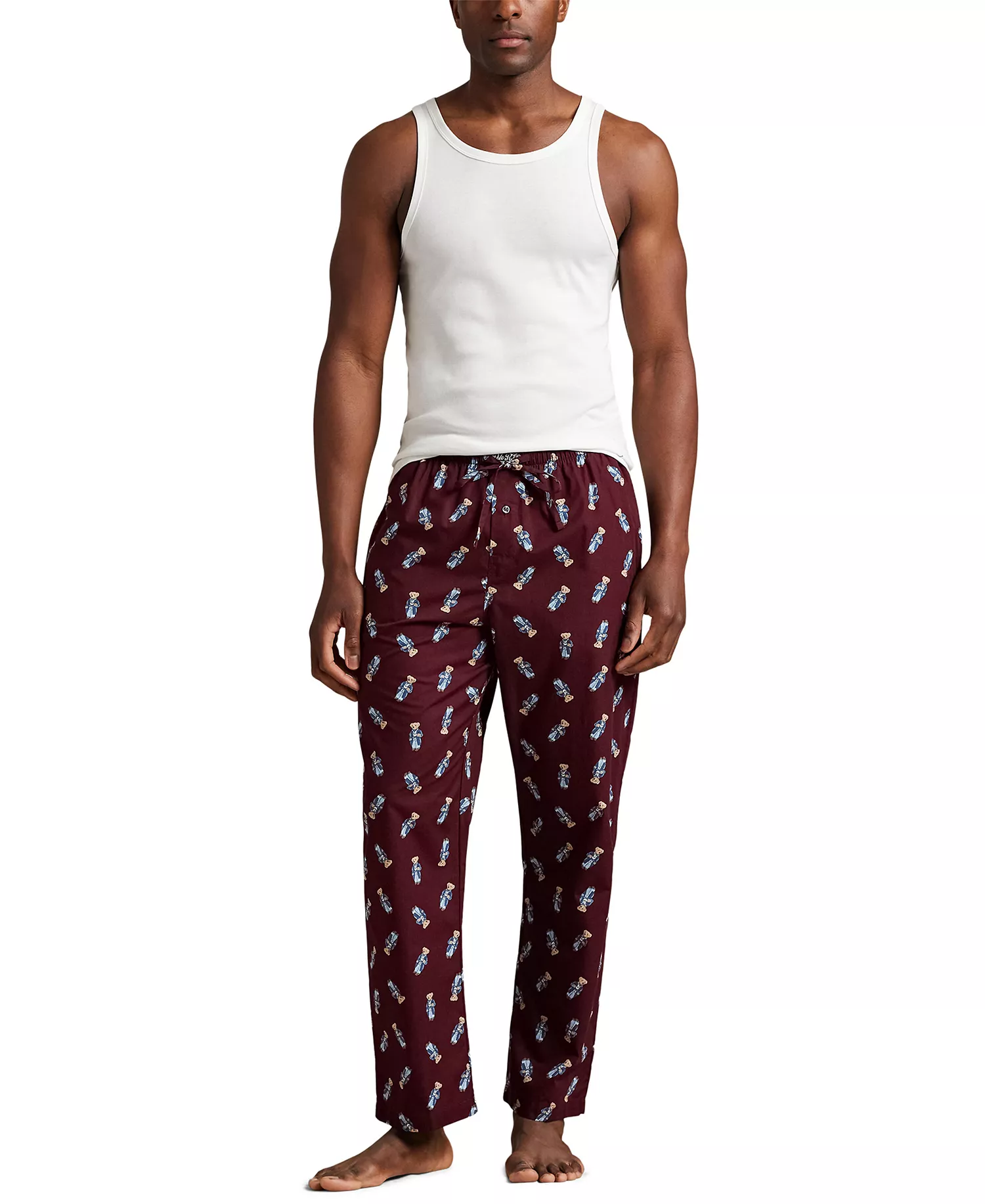 Men's Bear Printed Pajama Pants - Classic Wine /Morning Robe Bear - L