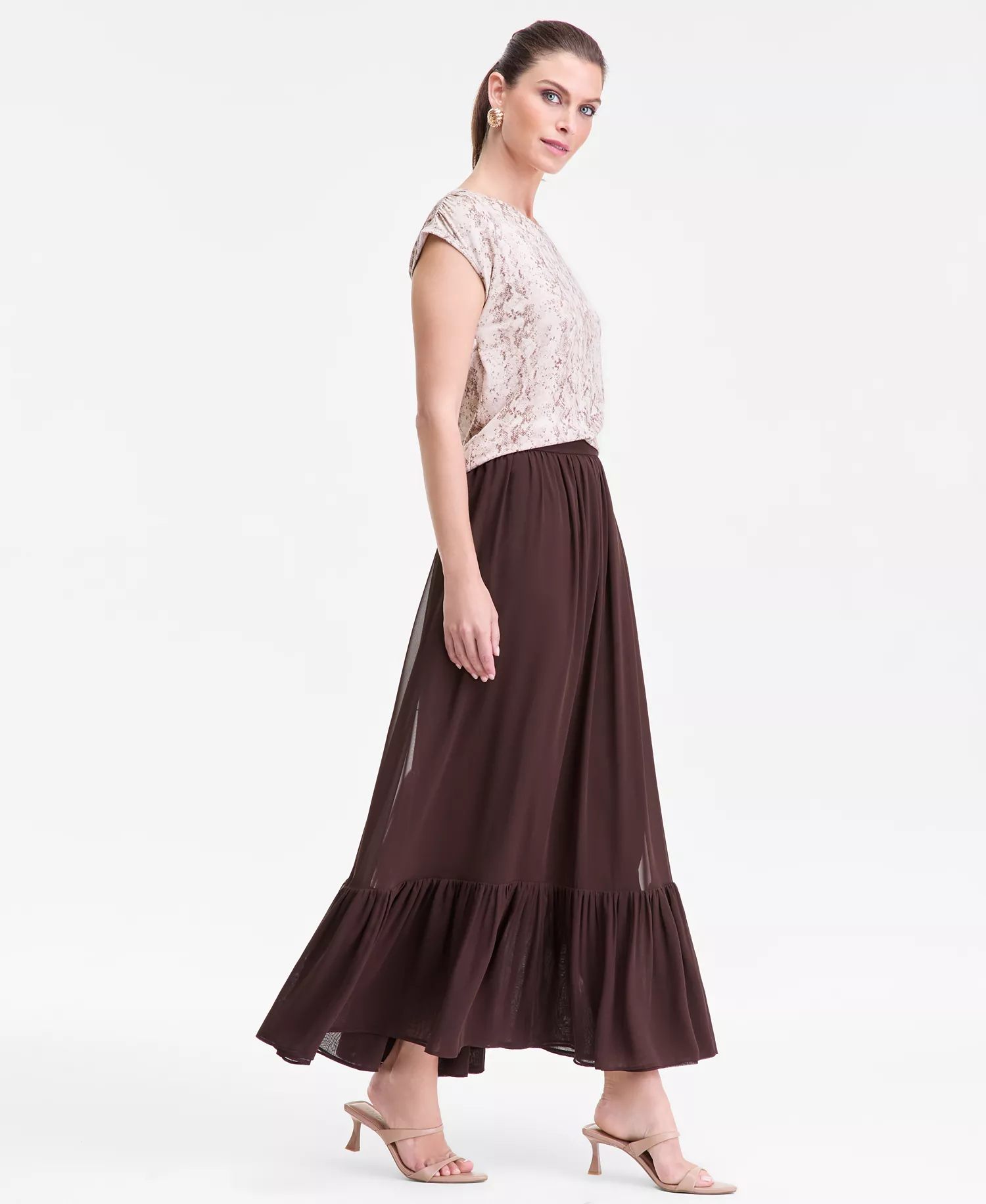 Women's Chiffon Maxi Skirt, Macy's Exclusive - Cocoa Powder - 2XL