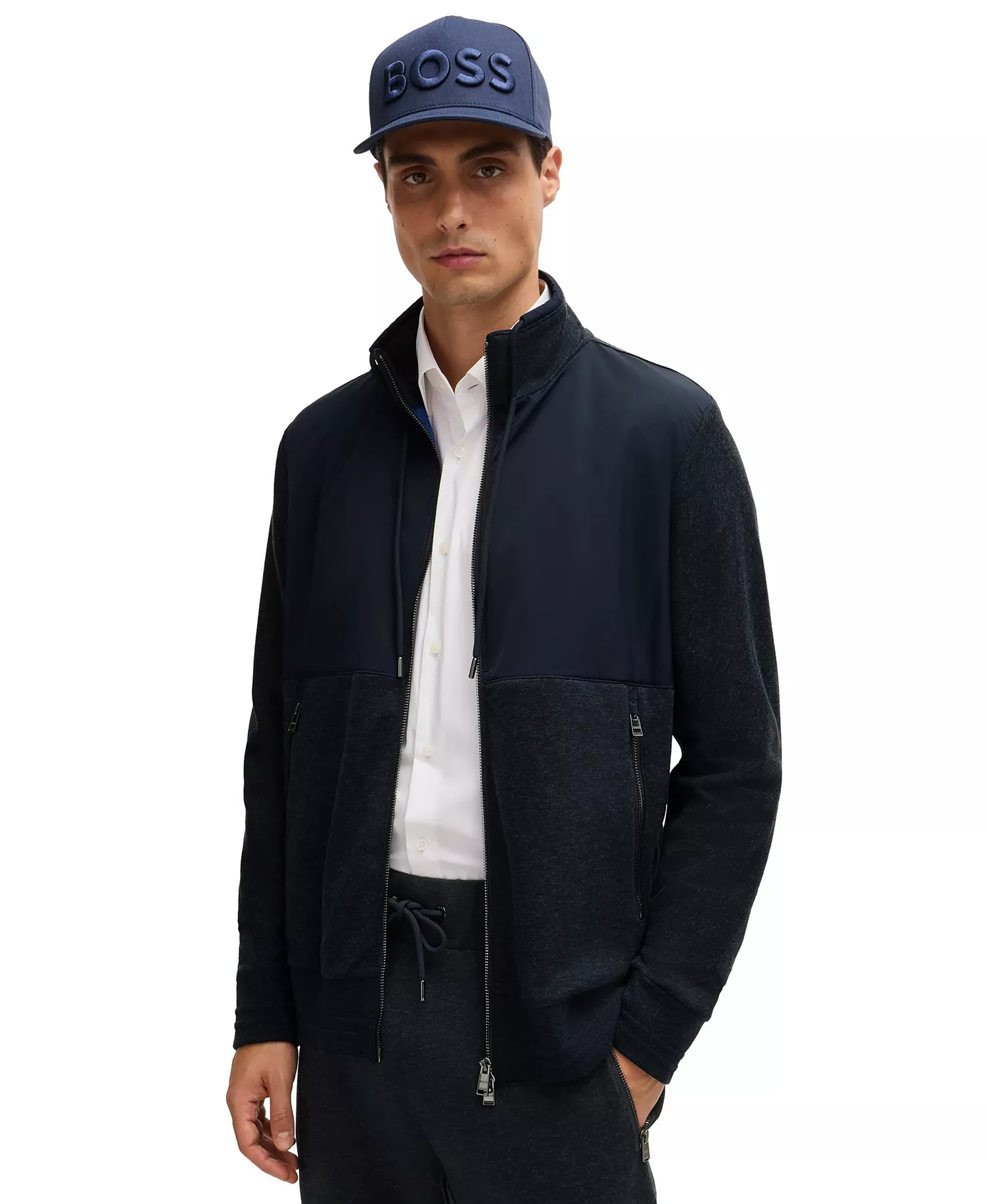Men's Regular-Fit Zipped Jacket - Dark Blue - L