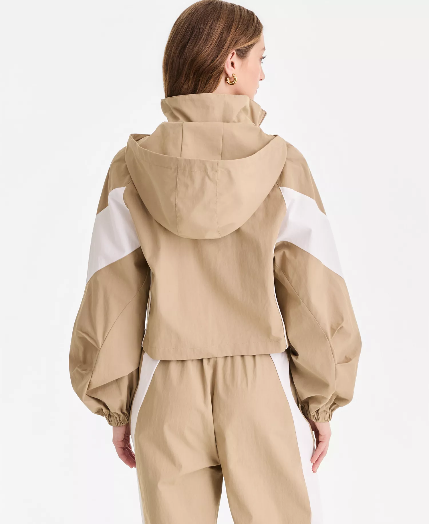 Women's Nylon Hooded Track Jacket, Macy's Exclusive - Khaki - L