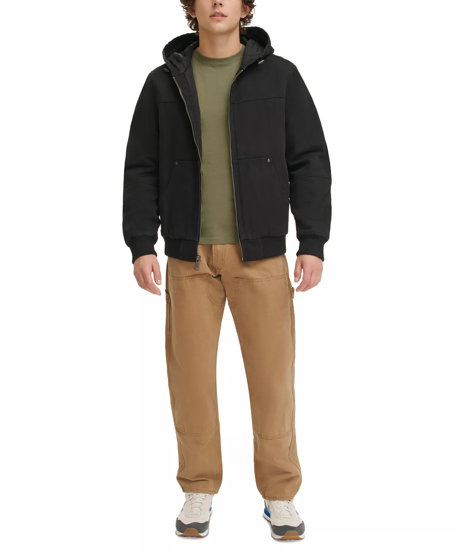 Men's Workwear Hoodie Bomber Jacket with Quilted Lining - Black - 2XL