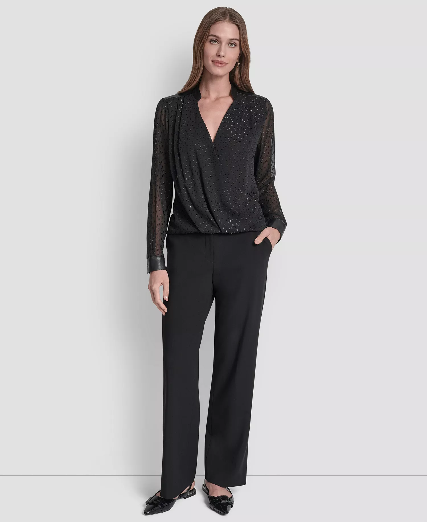Women's Clip Dot Pattern V-Neck Blouse - Black - XS