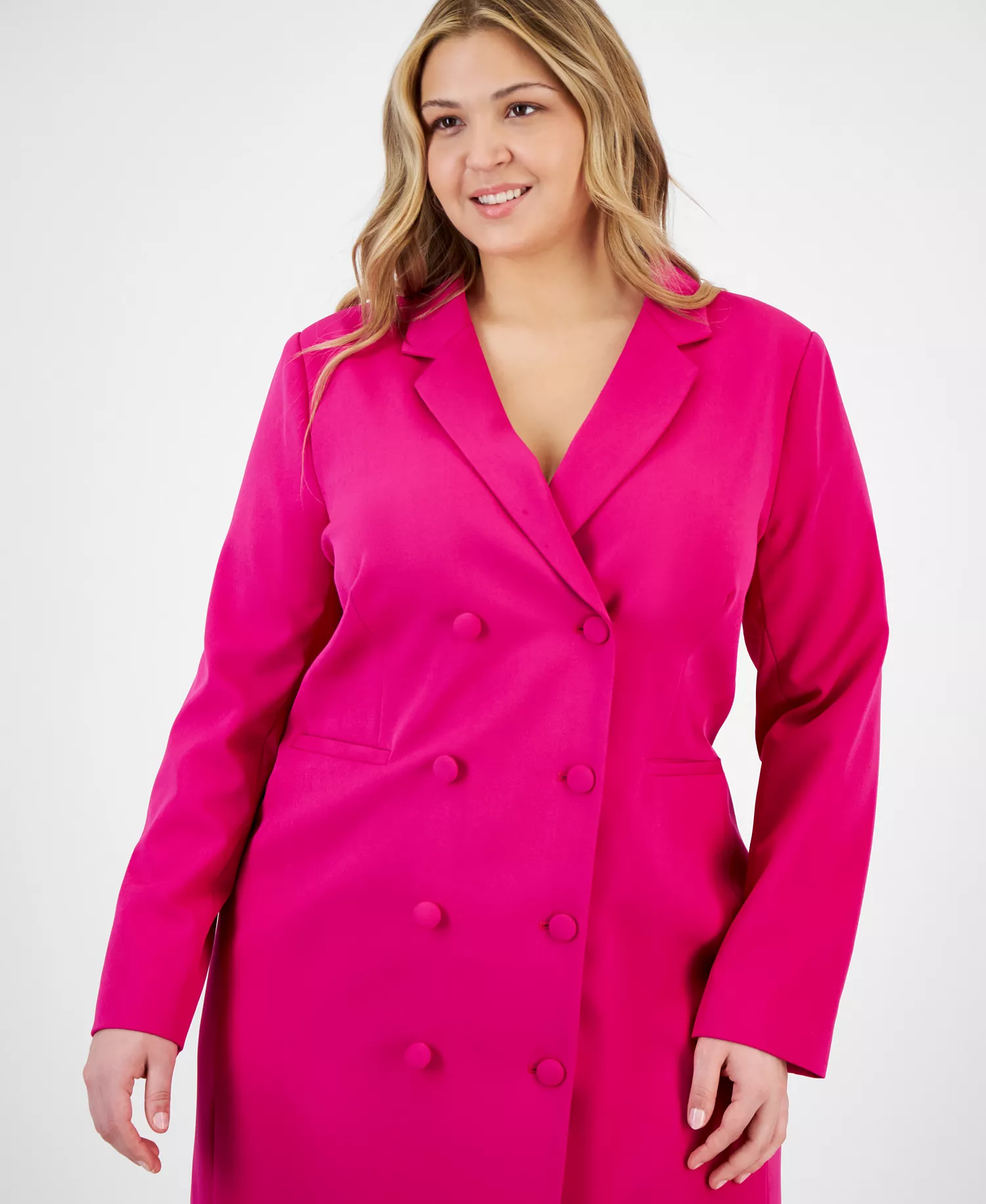 Plus Size Milano Trench Button-Front Jacket Dress - Shocking Pink - 20W