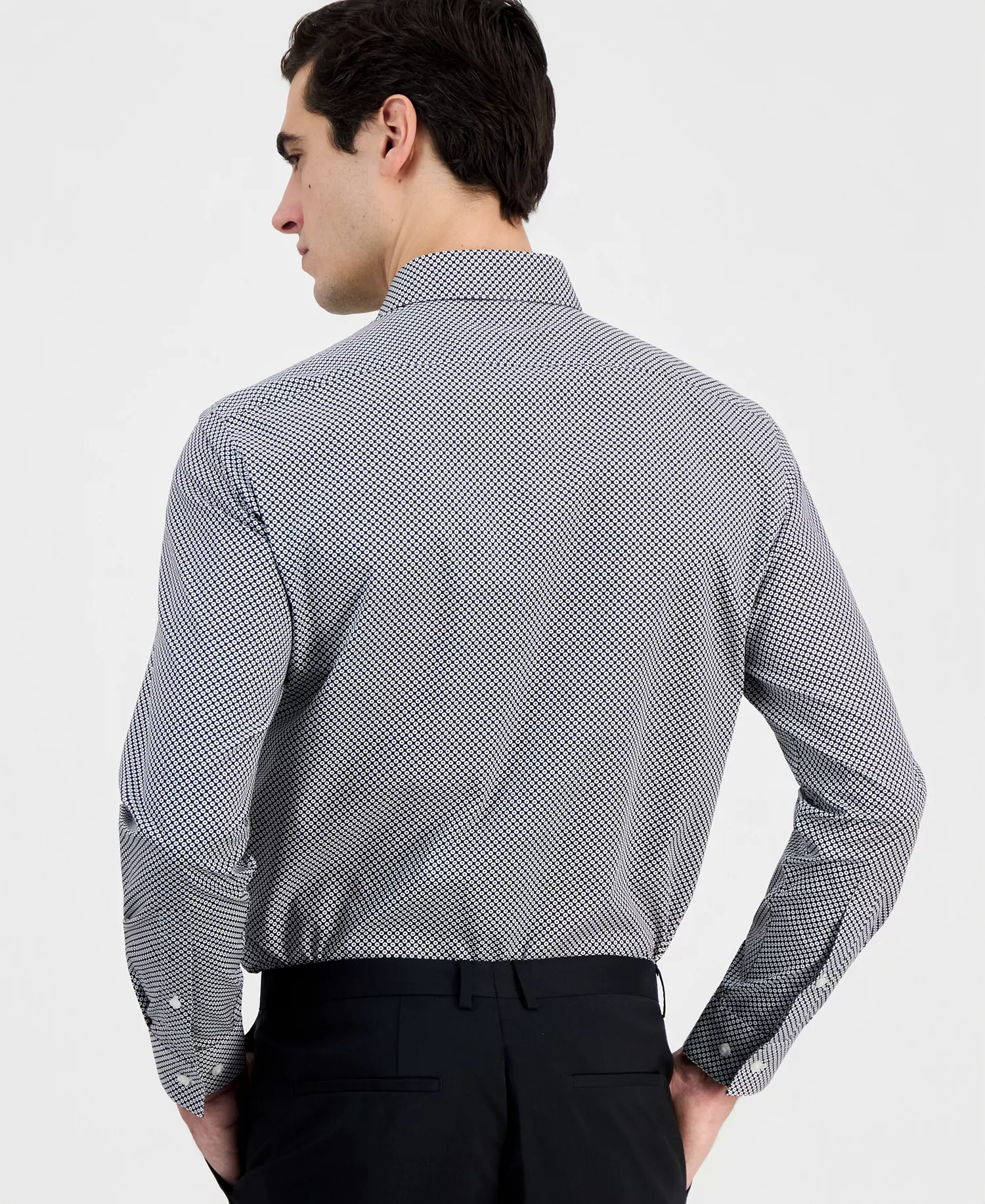 Men's Modern-Fit Circle Print Dress Shirt  - Black/white - 14.5