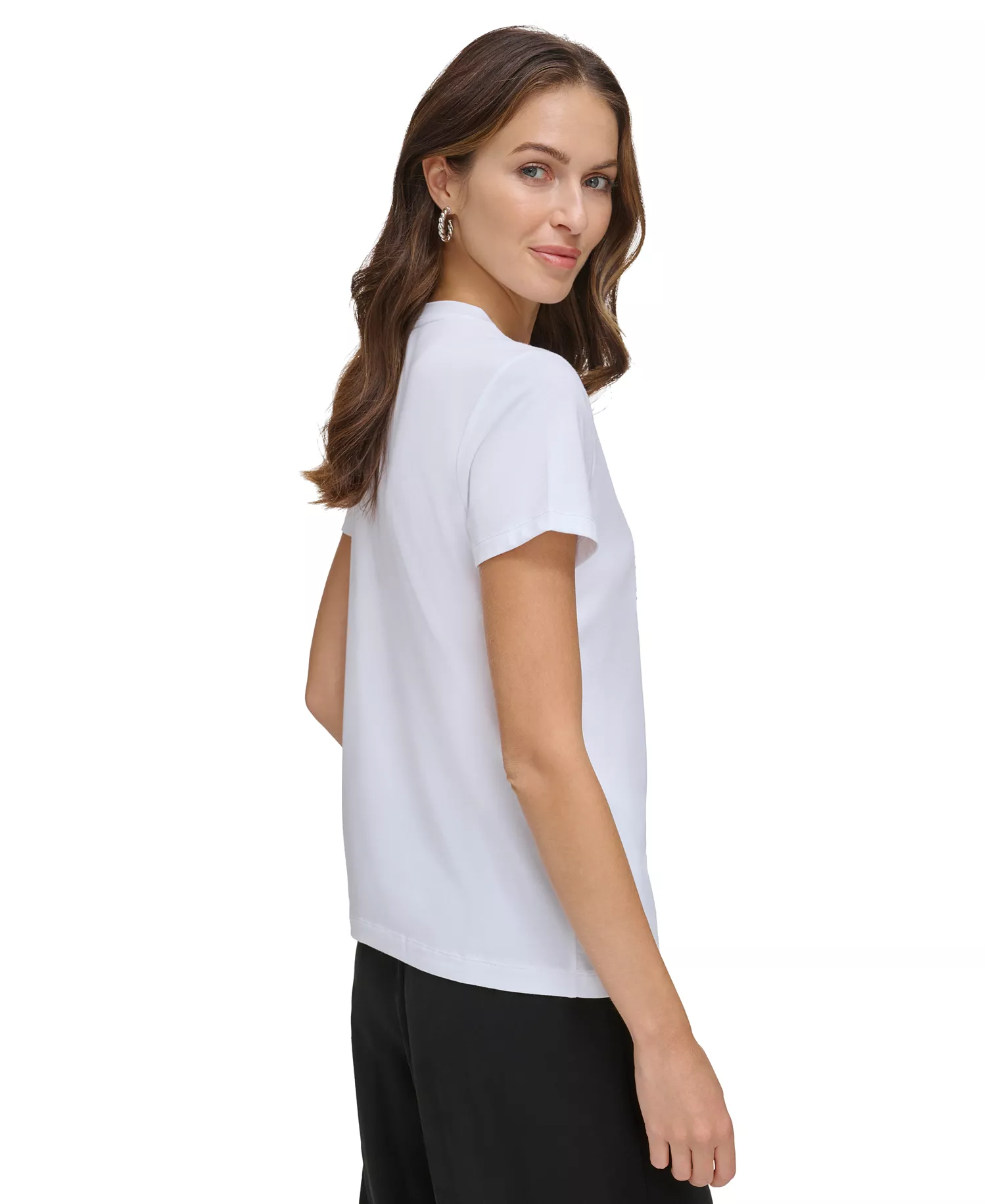 Women's Studded-Logo Crewneck Short-Sleeve Top - Black - L