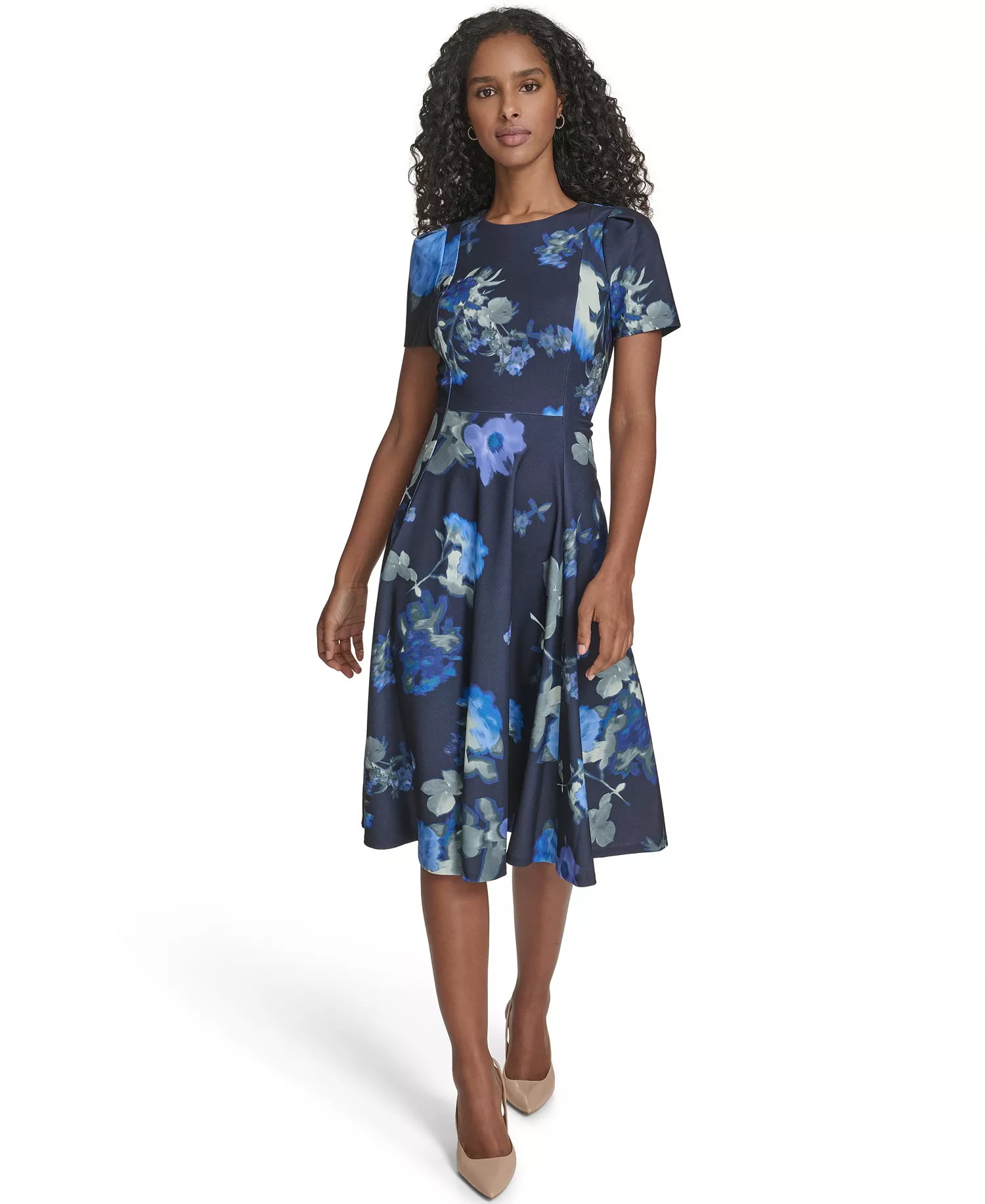 Women's Short-Sleeve Crewneck Dress - Indigo Multi - 12