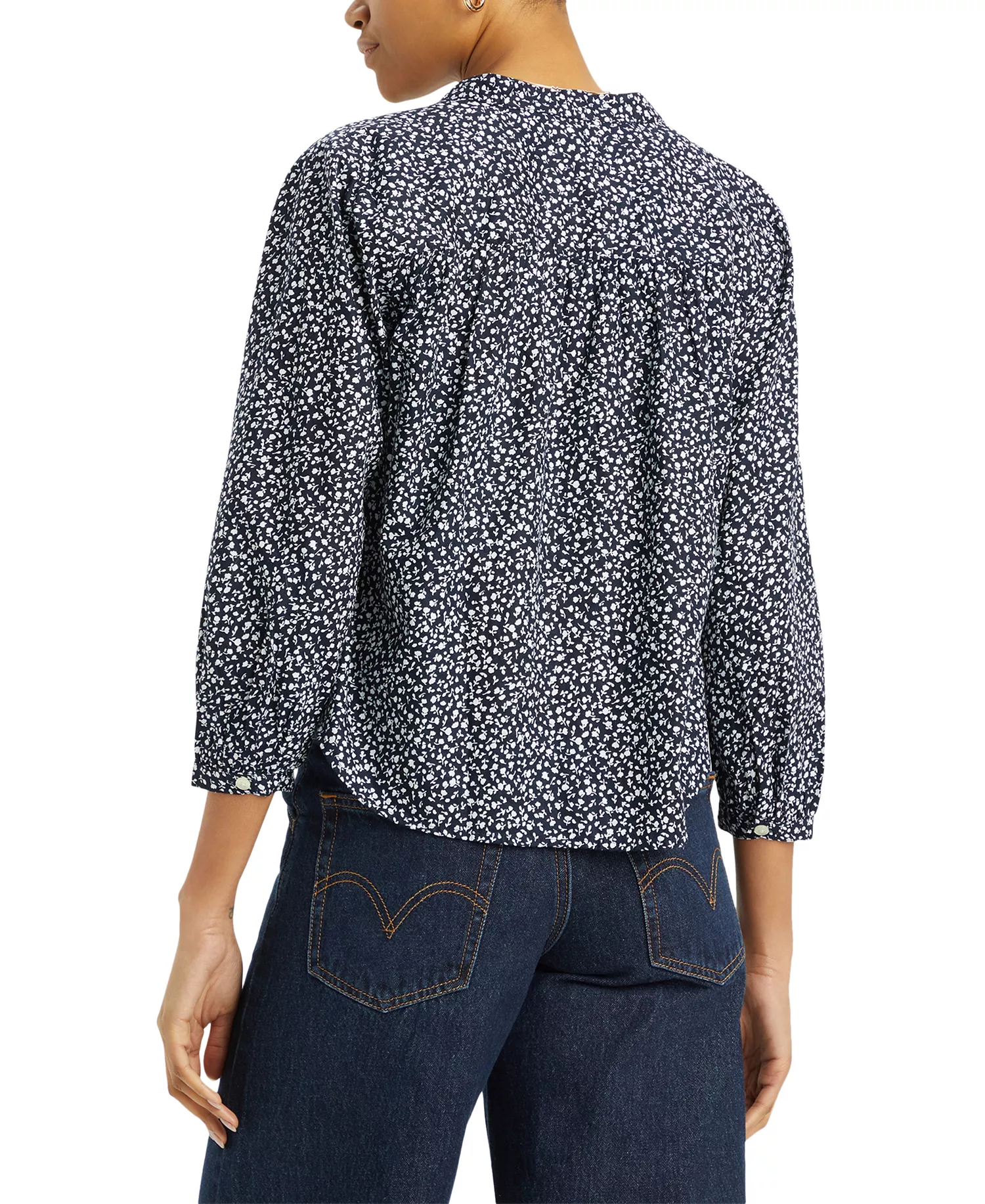 Women's Lilah Button-Front 3/4-Sleeve Blouse - Alarcon Floral Navy Blazer - L