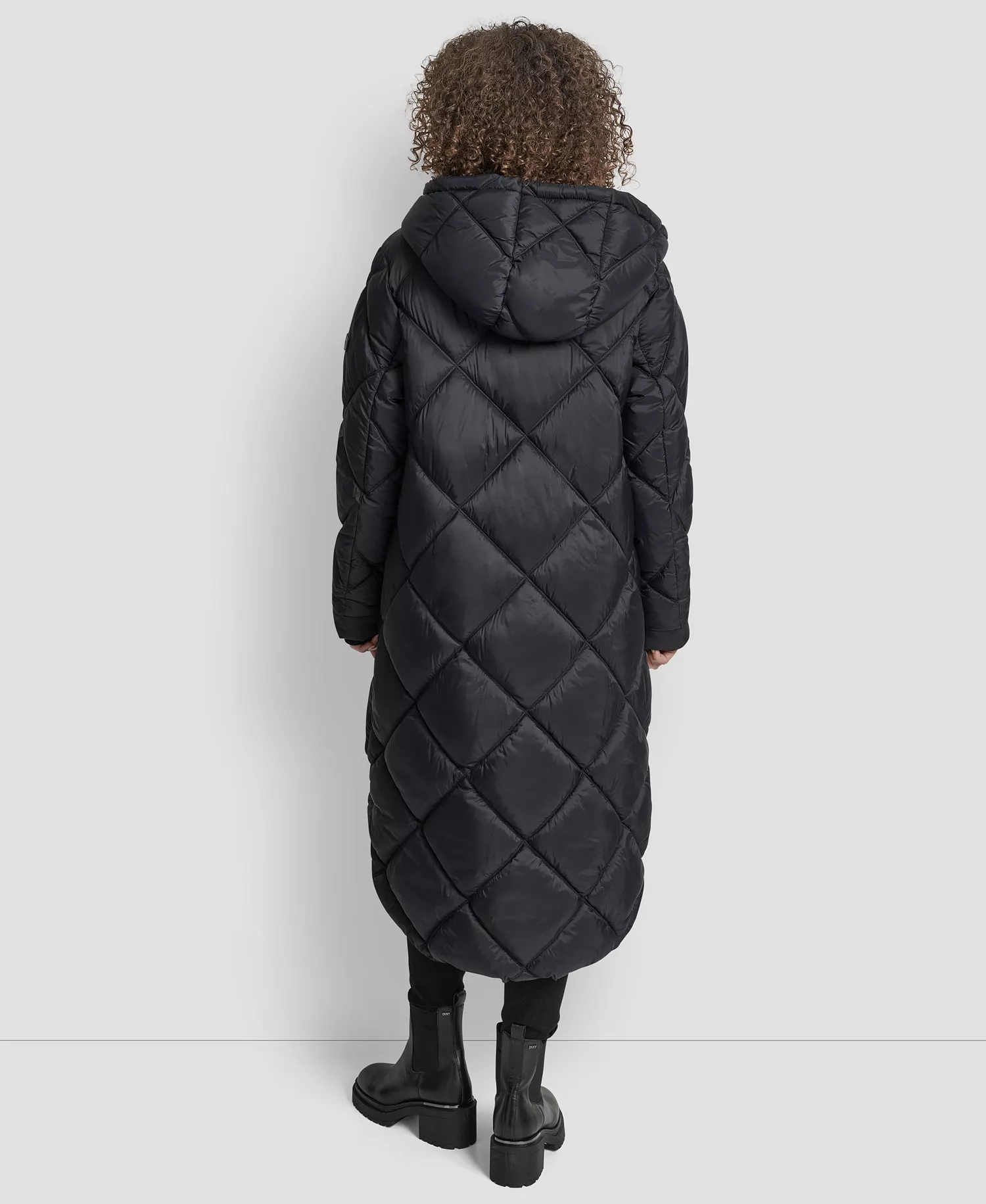 Women's Diamond Quilted Hooded Puffer Coat - Black - L