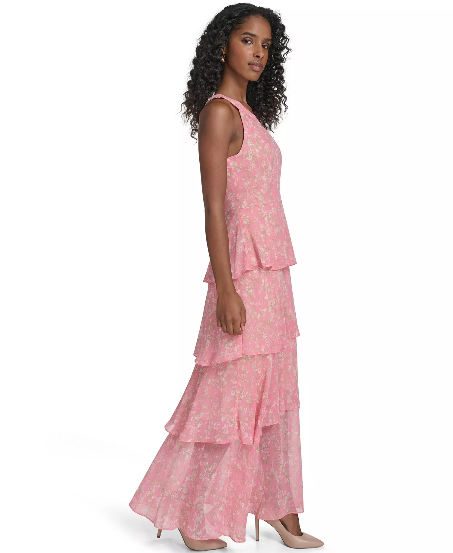 Women's Sleeveless Halter Neck Tiered Maxi Dress - Peony Multi - 10