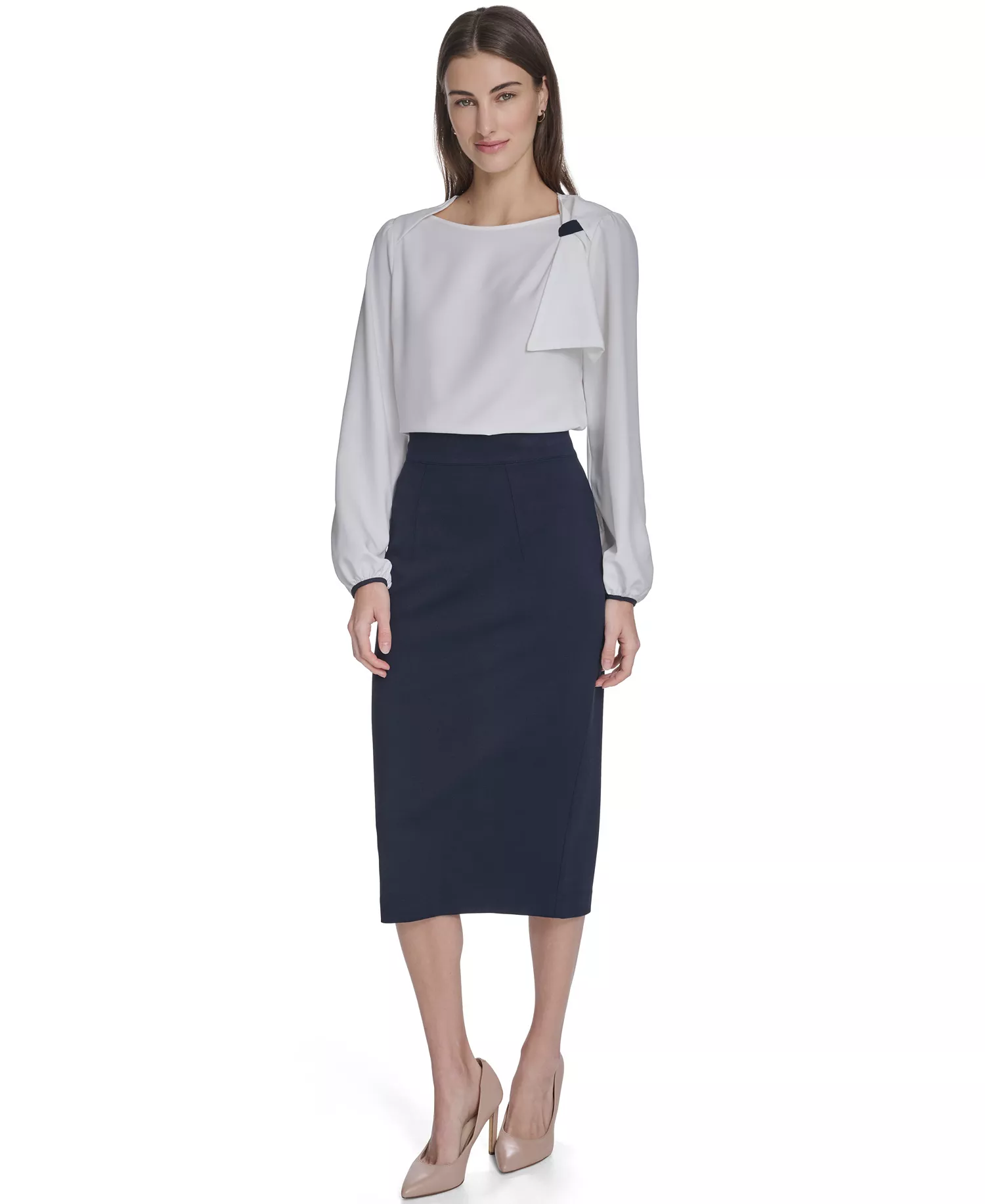 Women's Long-Sleeve Side Tie Top - Ivory/Midnight - L