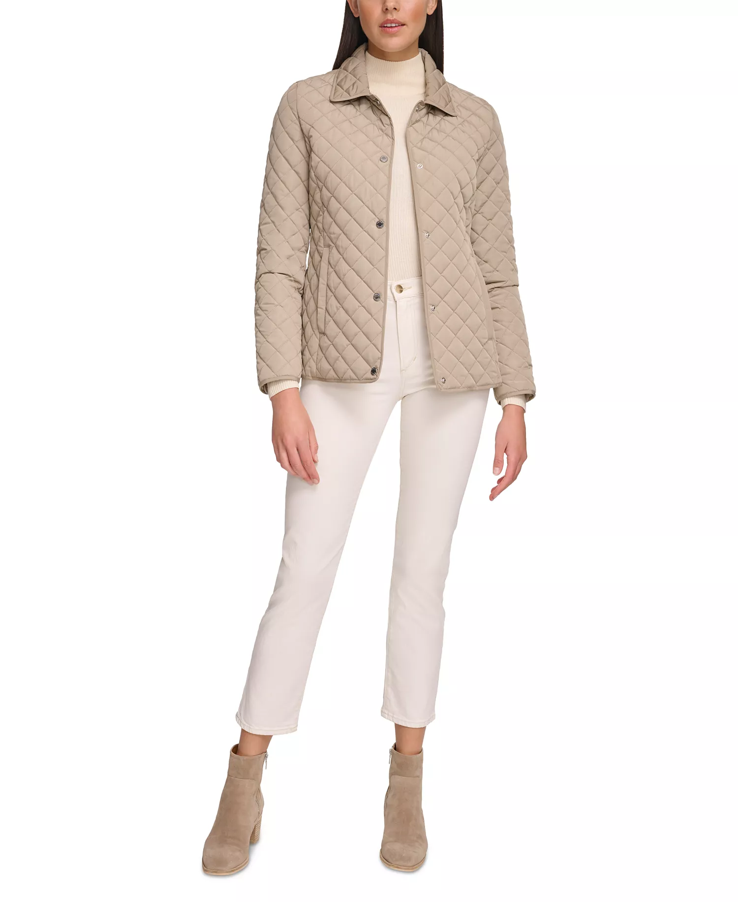 Womens Collared Quilted Coat - Birch - L