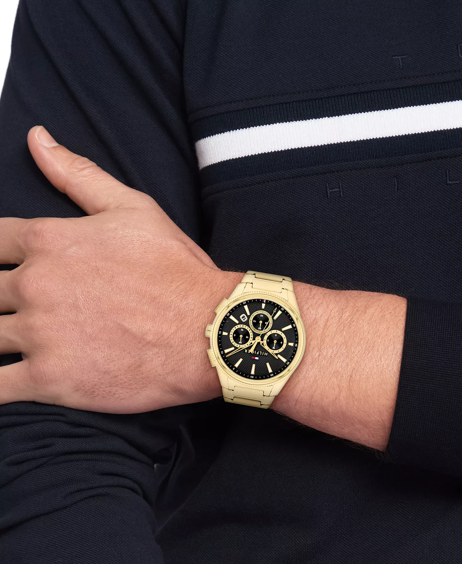 Men's Multifunction Gold Tone Stainless Steel Bracelet Watch, 43mm - Black - No Size