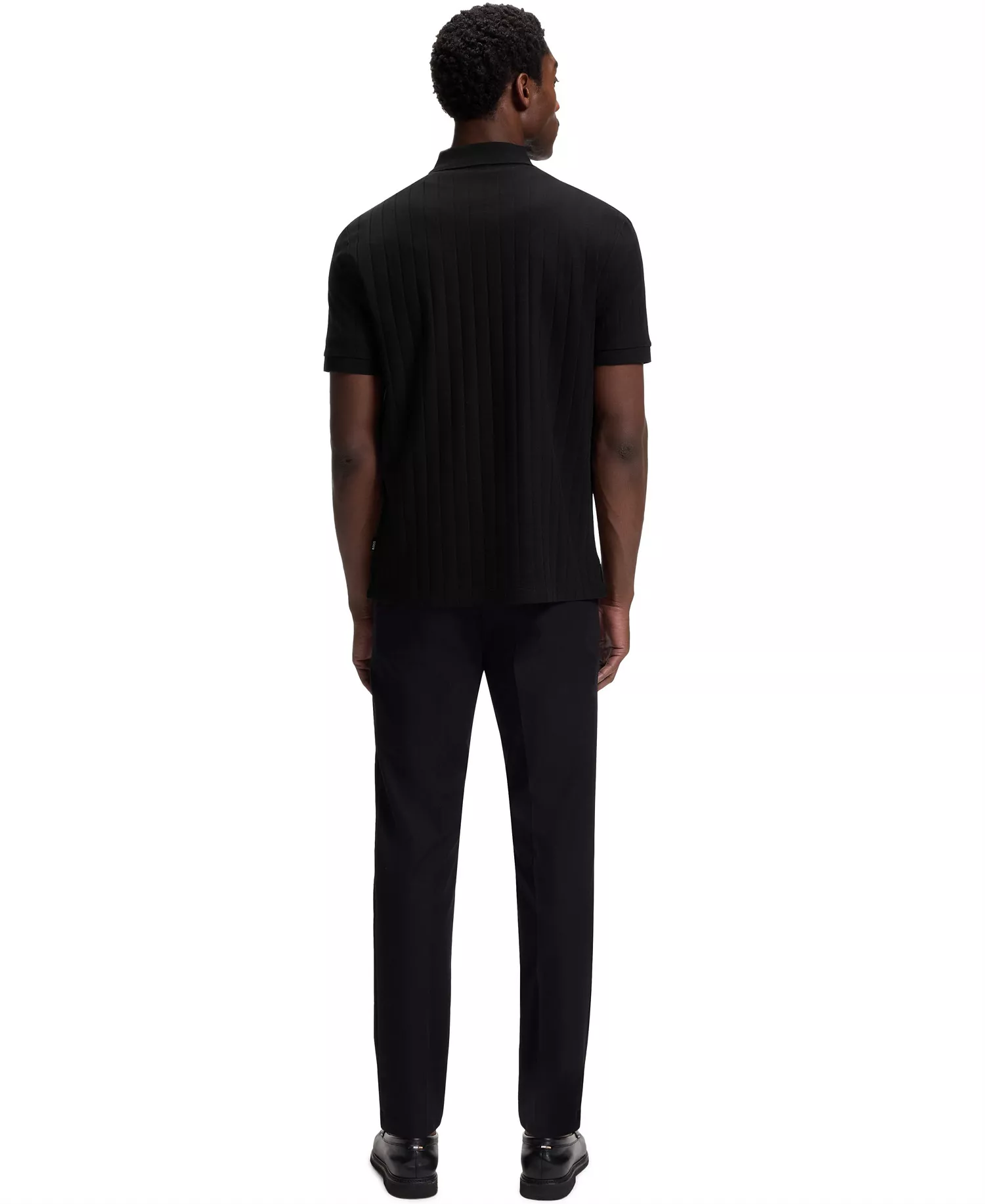 Men's Mercerized-Cotton Vertical Stripes Polo Shirt - Black - 2XL