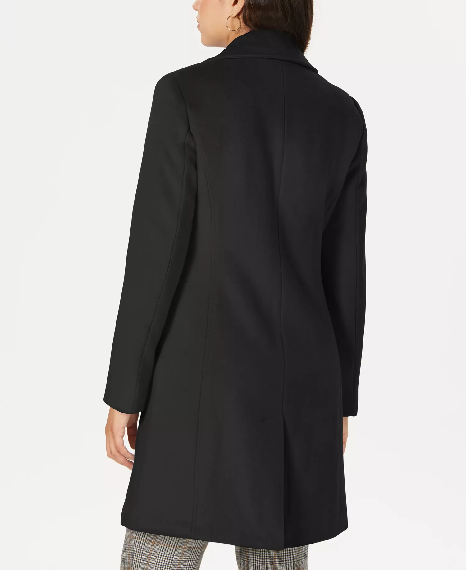 Womens Single-Breasted Wool Blend Coat - Black - 10