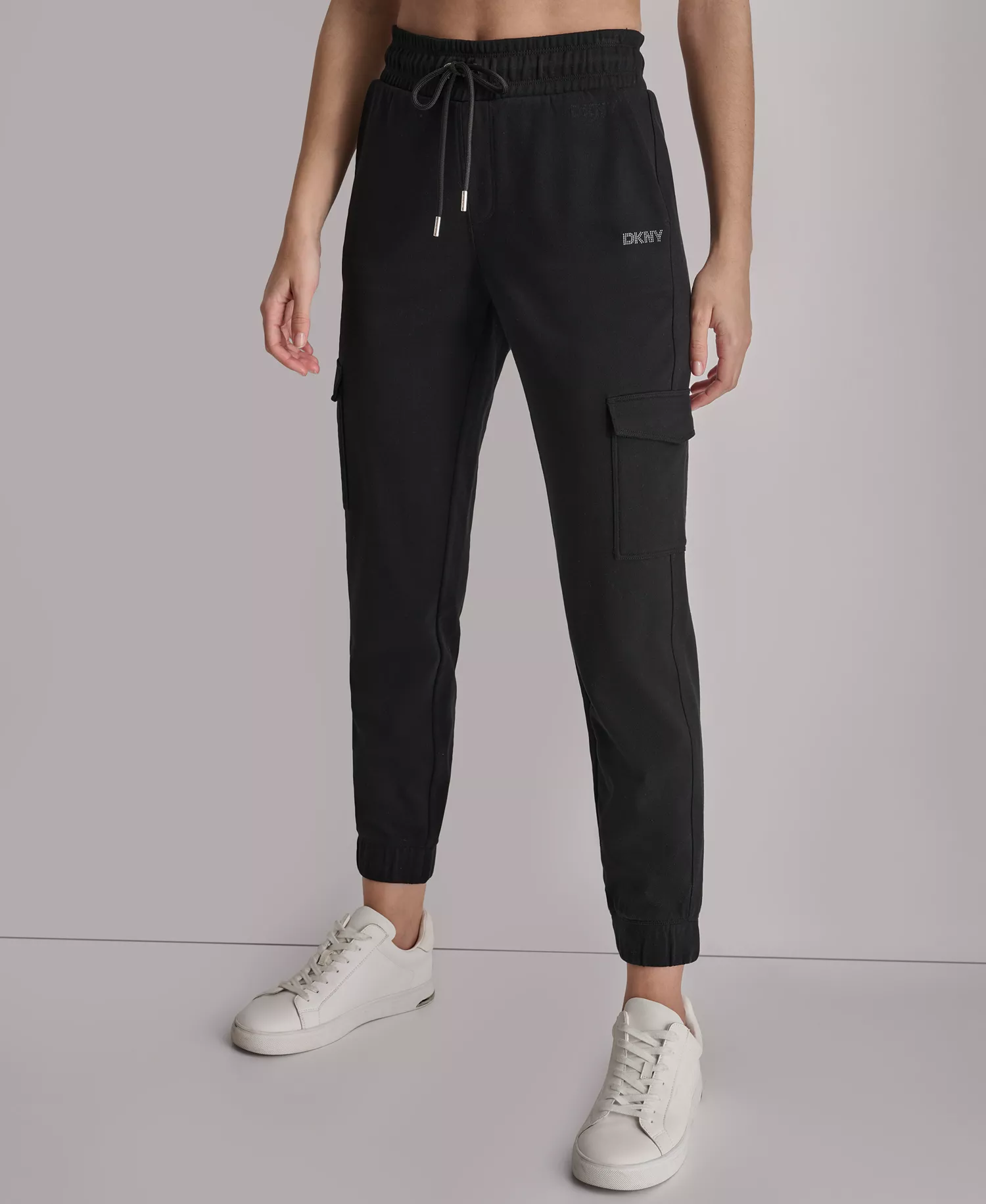 Women's Studded-Logo Cargo Joggers - Black - L