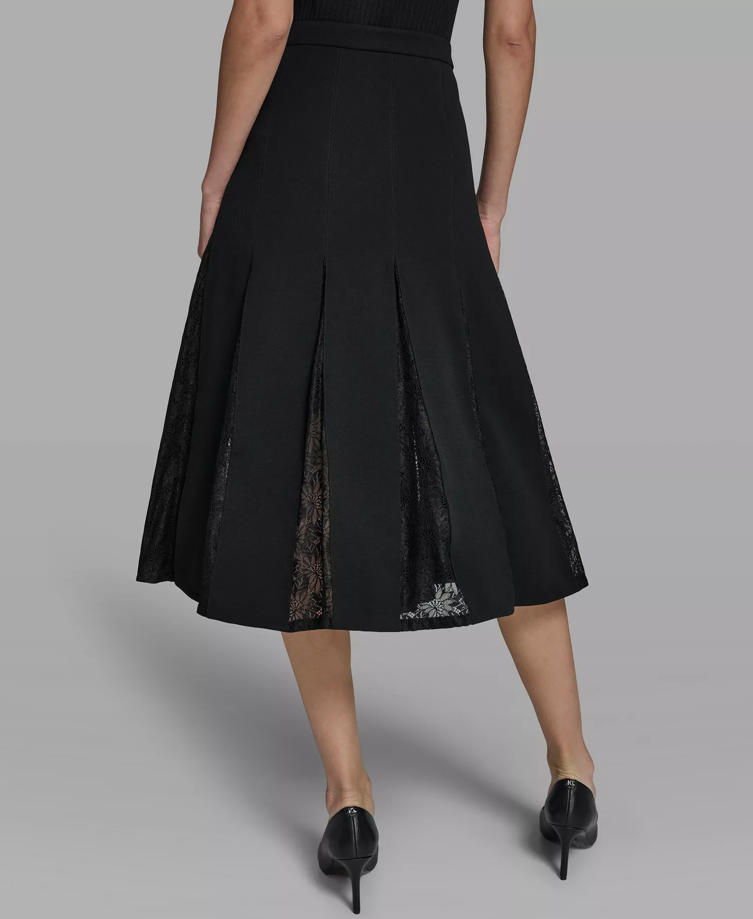 Women's Lace Inset Midi Skirt - Black - 0