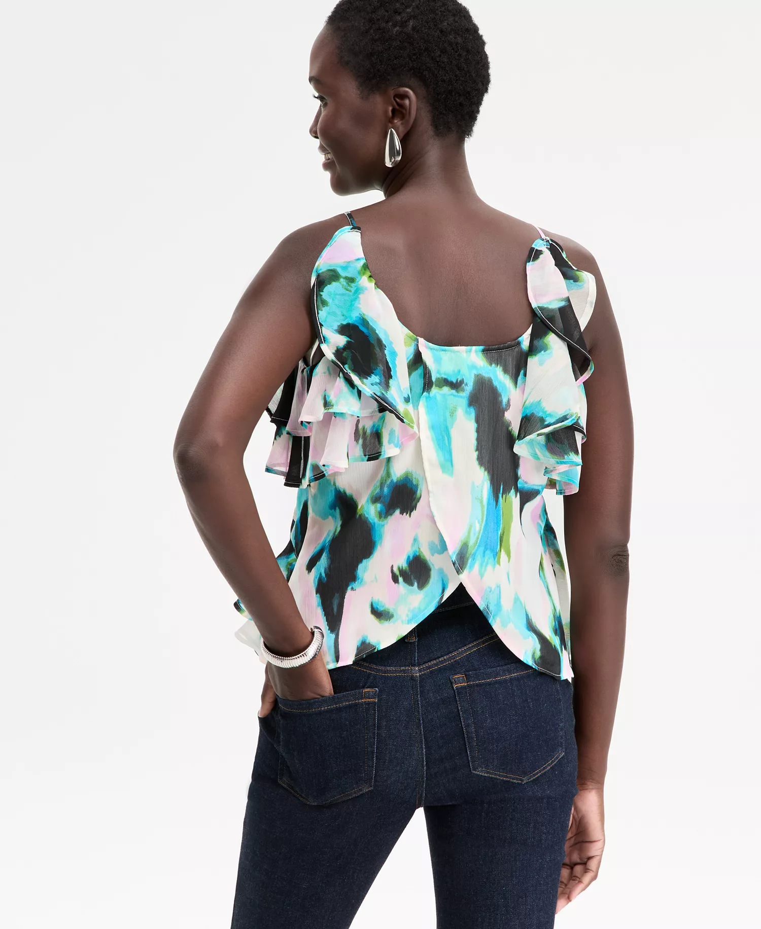 Women's Ruffle-Trim Apron-Neck Tank, Macy's Exclusive - Meera Abstract - S