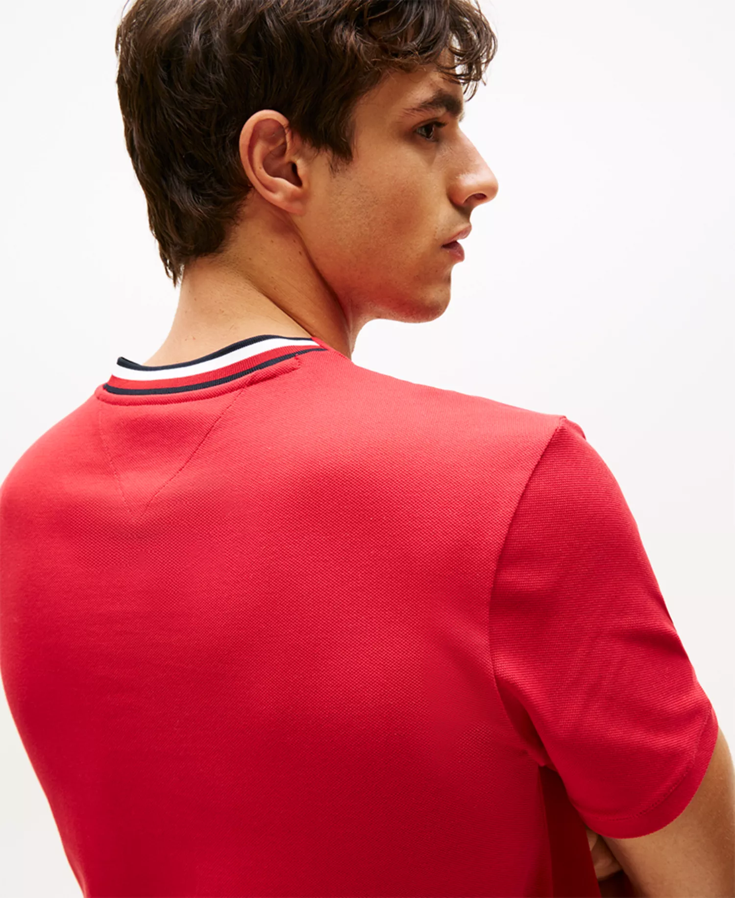 Men's Red, White & Blue Pique Textured T-Shirt - Medium Red - XXL