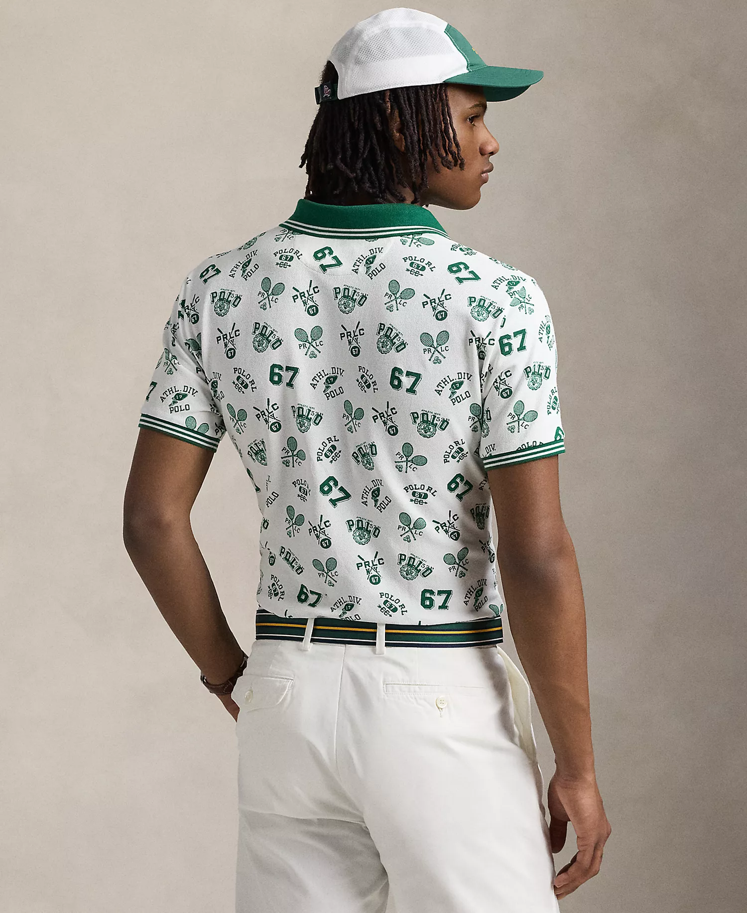 Men's Classic-Fit Print Mesh Polo Shirt - White - L