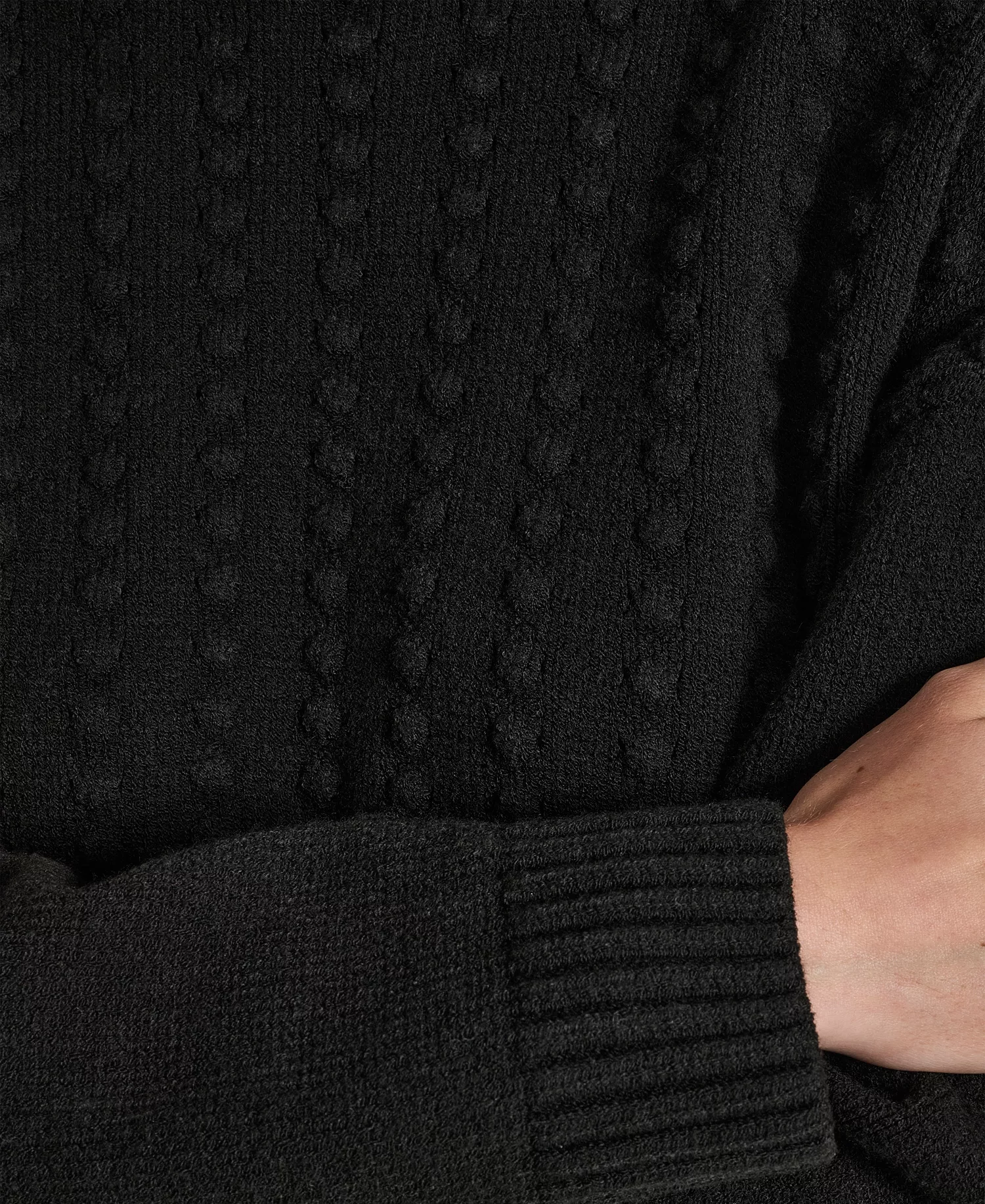Women's Turtle Neck Bobble Stitch Long Sleeve Sweater - Black - L