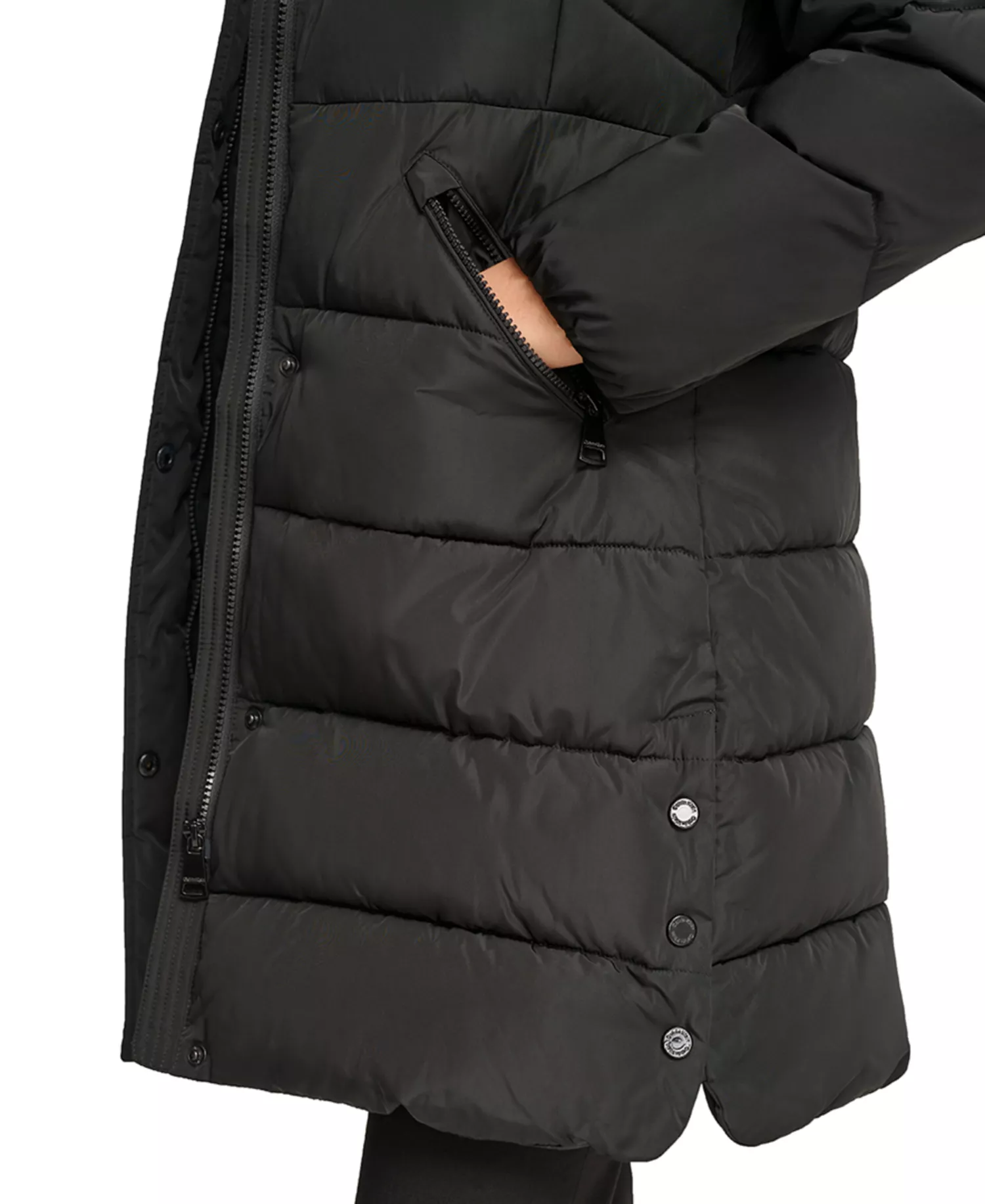 Women's Faux-Sherpa Collar Hooded Stretch Puffer Coat, Created for Macy's - Black - L