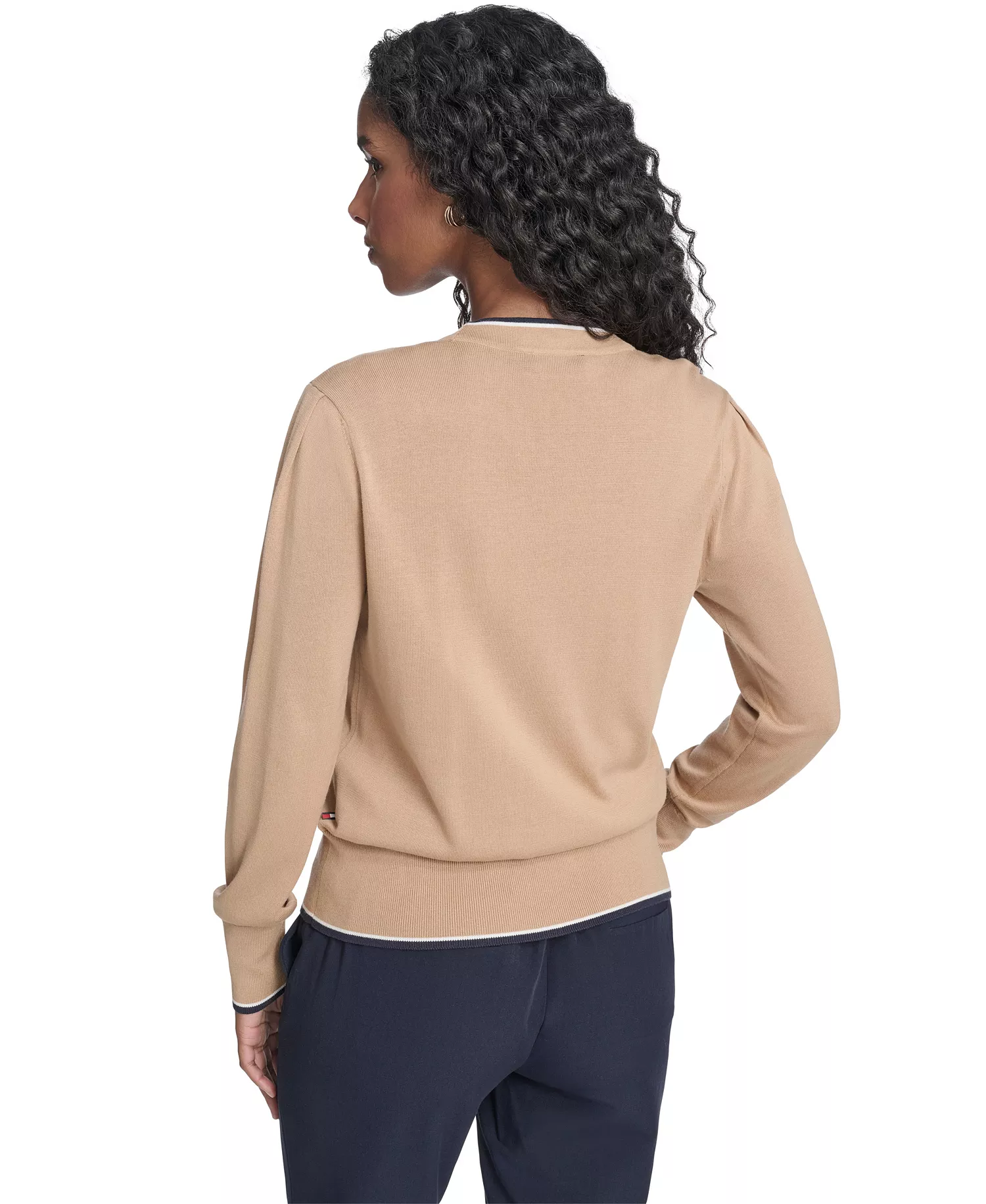 Women's Tipped V-Neck Cardigan Set - Tannin Multi - L