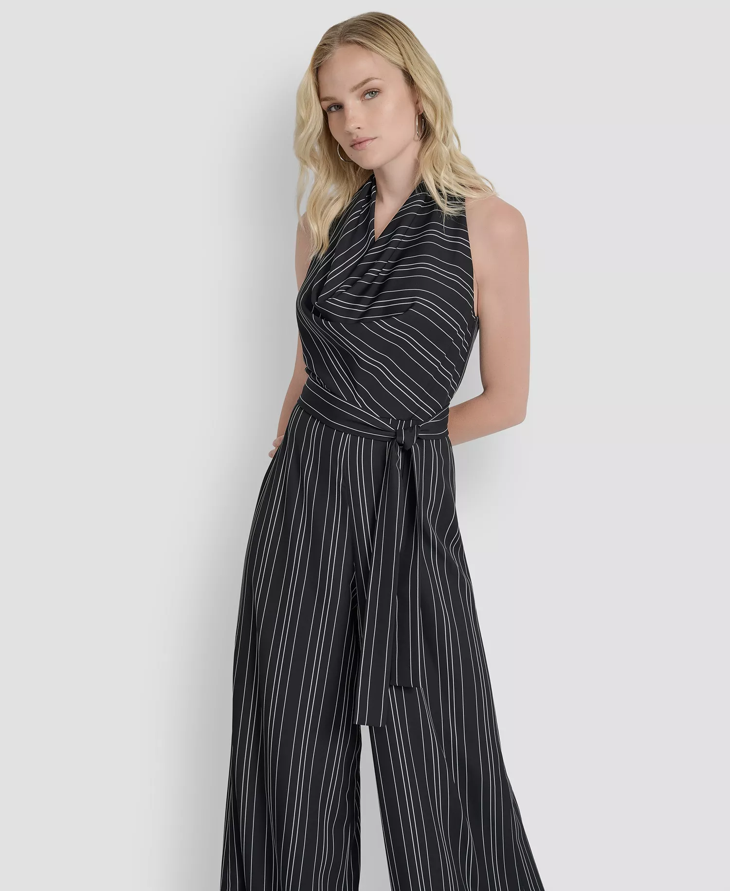 Women's Sleeveless Wide Leg Ankle Jumpsuit - Black/Ivory - 10