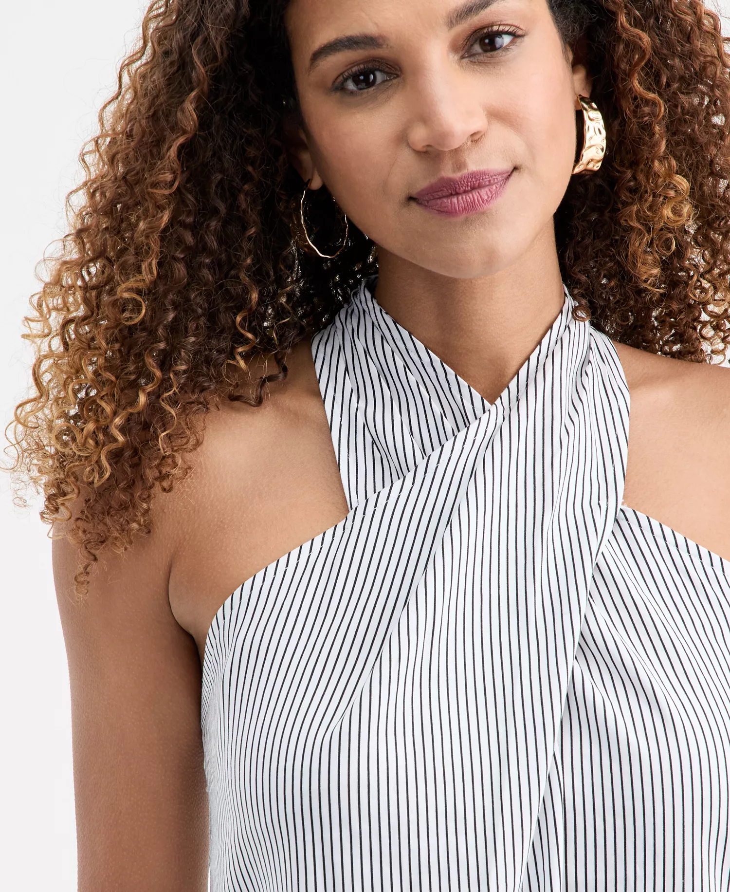 Linen-Blend Crossover Halter Midi Dress, Macy's Exclusive - Magda Stripe - M