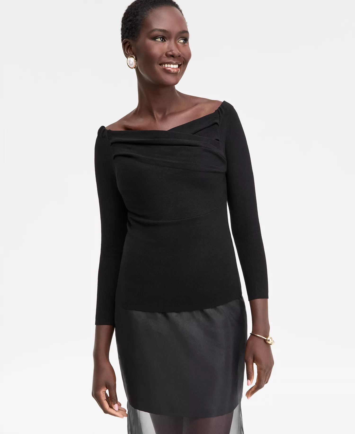 Women's Cowlneck Sweater, Macy's Exclusive - Deep Black - L