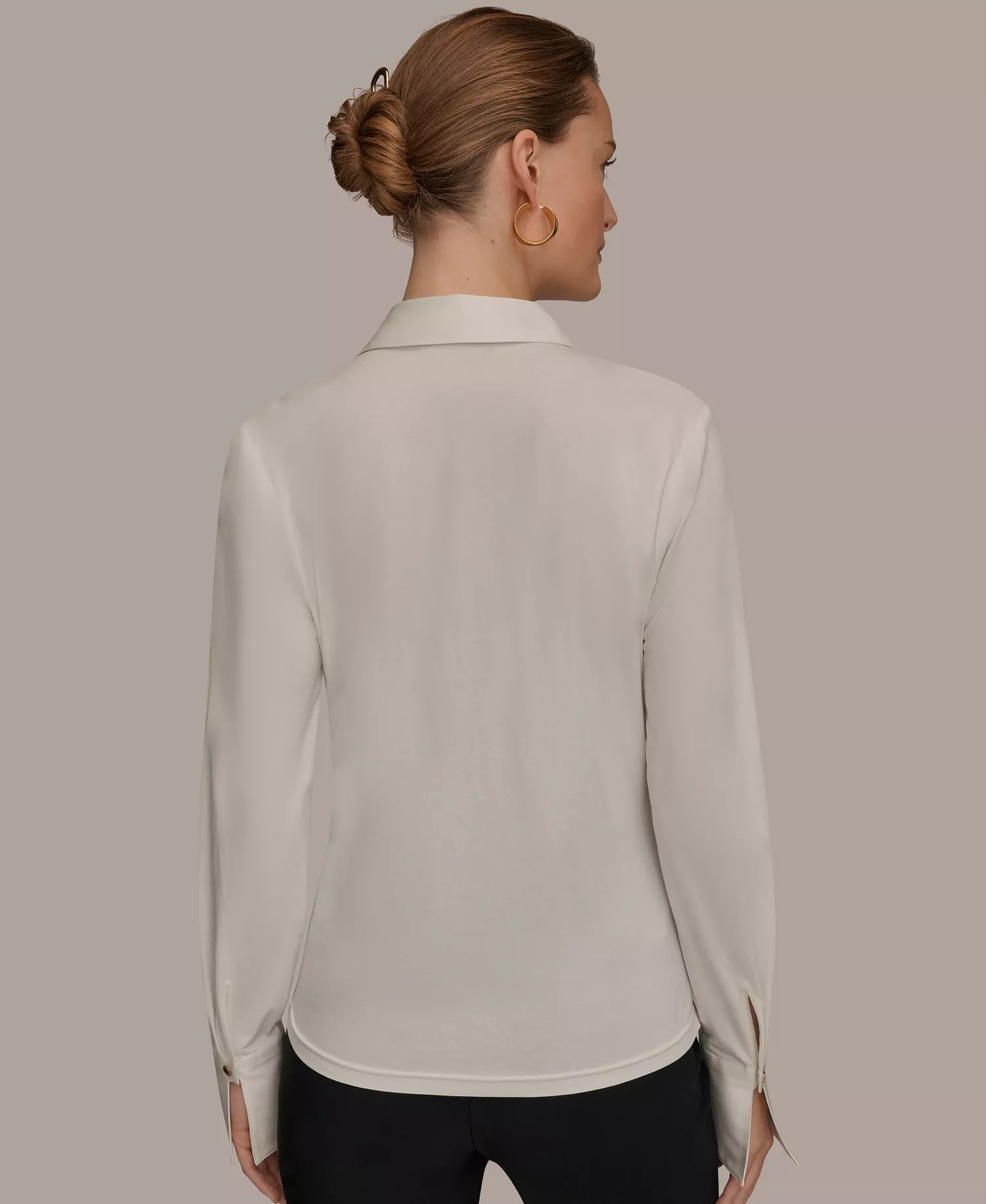 Women's Mixed Media Long-Sleeve Poplin Shirt - Cream - L