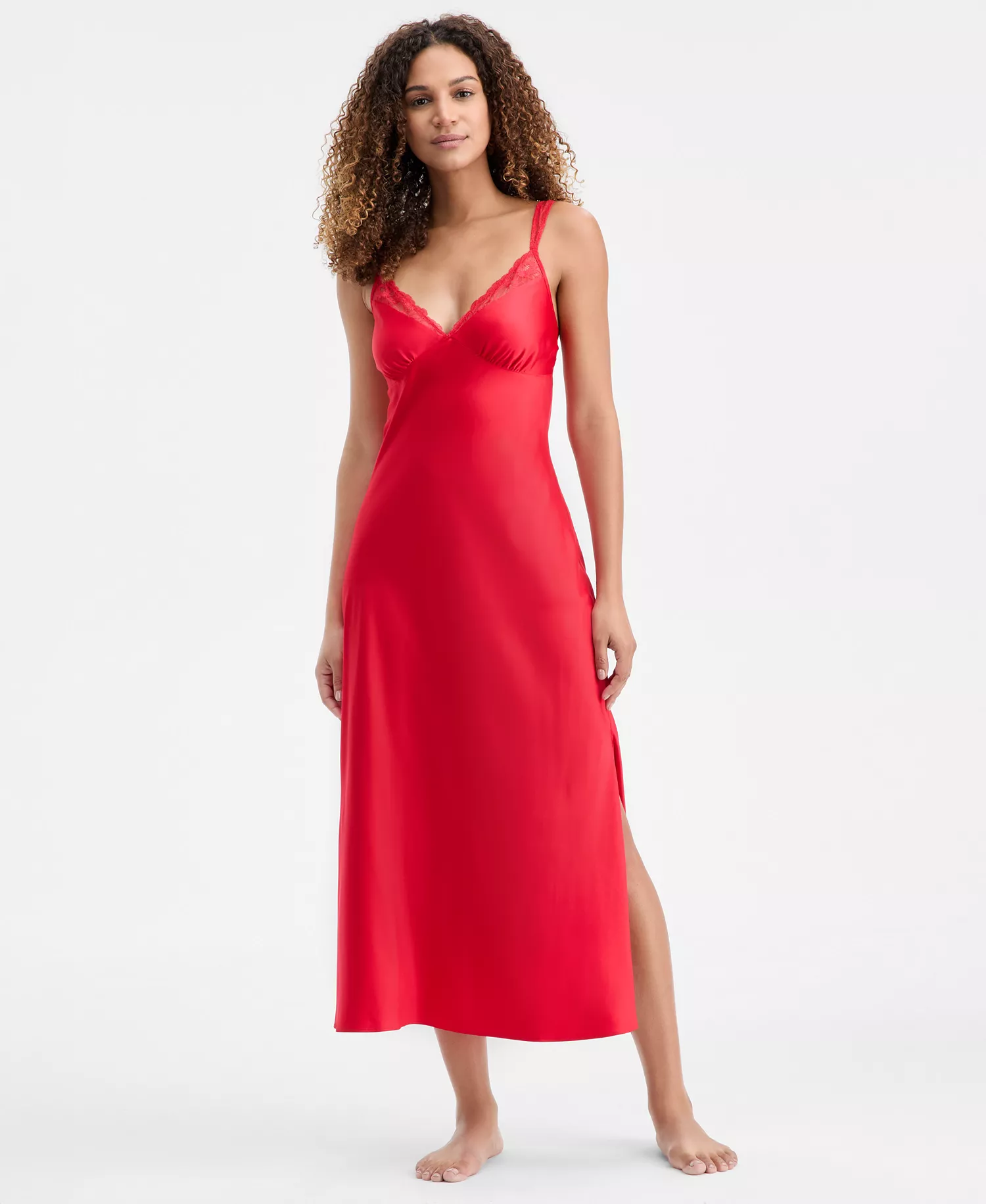 Women's Printed Lace Trim Satin Gown, Created for Macy's - Ski Patrol - 2XL