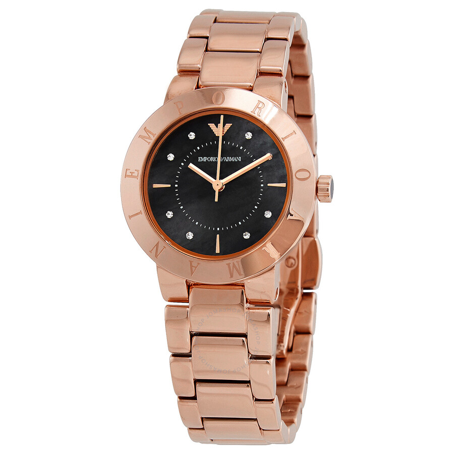 Emporio Armani Greta Quartz Crystal Black Dial Ladies Watch